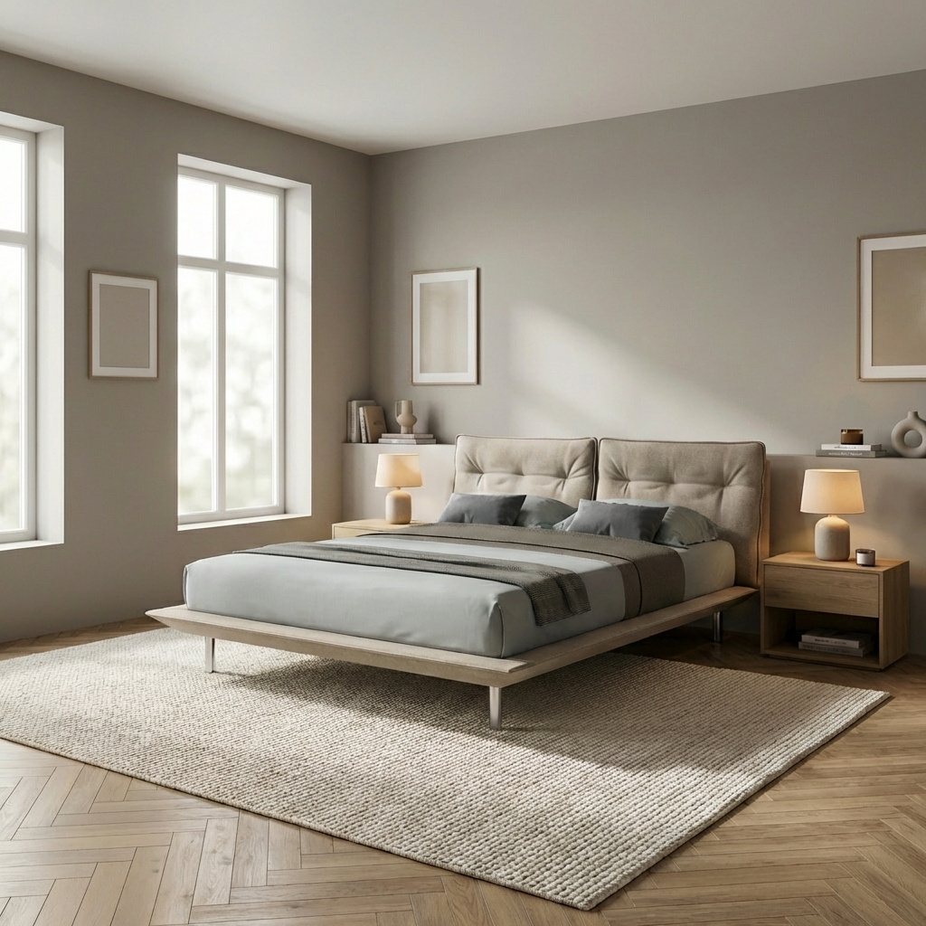 DecHome BOLT160T2802 Letto Matrimoniale Fisso Testiera Cuscini Tessuto Idrorepellente Beige