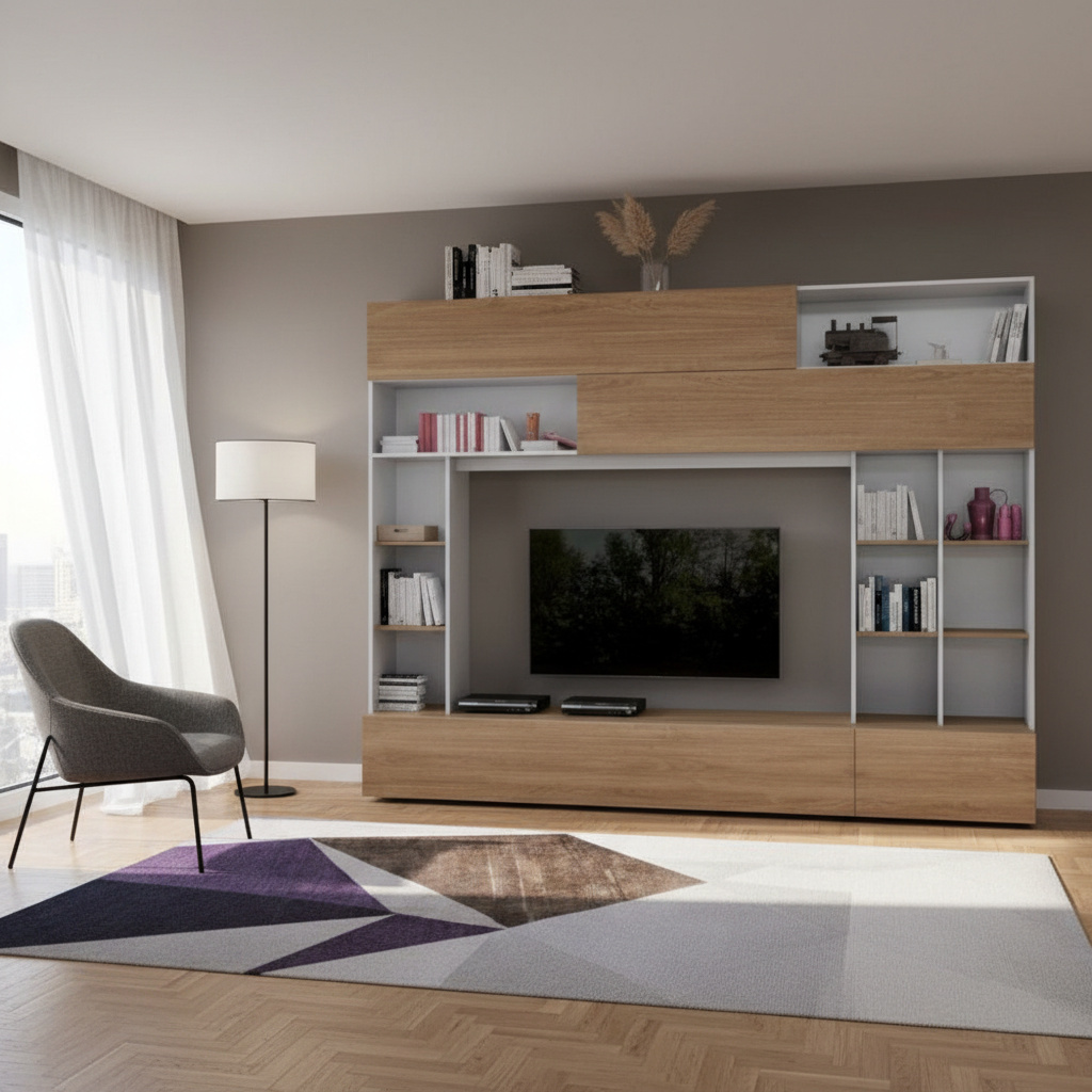DecHome BORANBIOB Parete Attrezzata Moderna 4 Ante e Vani 277x41x209 BiancoOlmo Boran