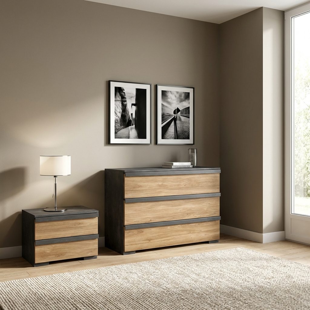 DecHome BORGHESECO Cassettiera Camera da Letto 3 Cassetti 104x45x77 AntraciteNoce Borghese