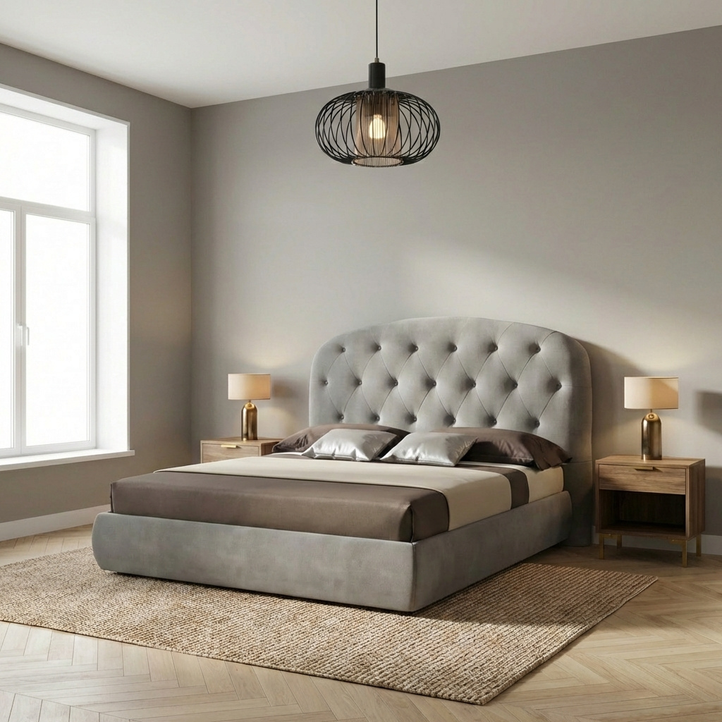 DecHome BUTTON1LG Letto Matrimoniale Contenitore Rete Doghe 205x216x142 cm Nabuk Grigio