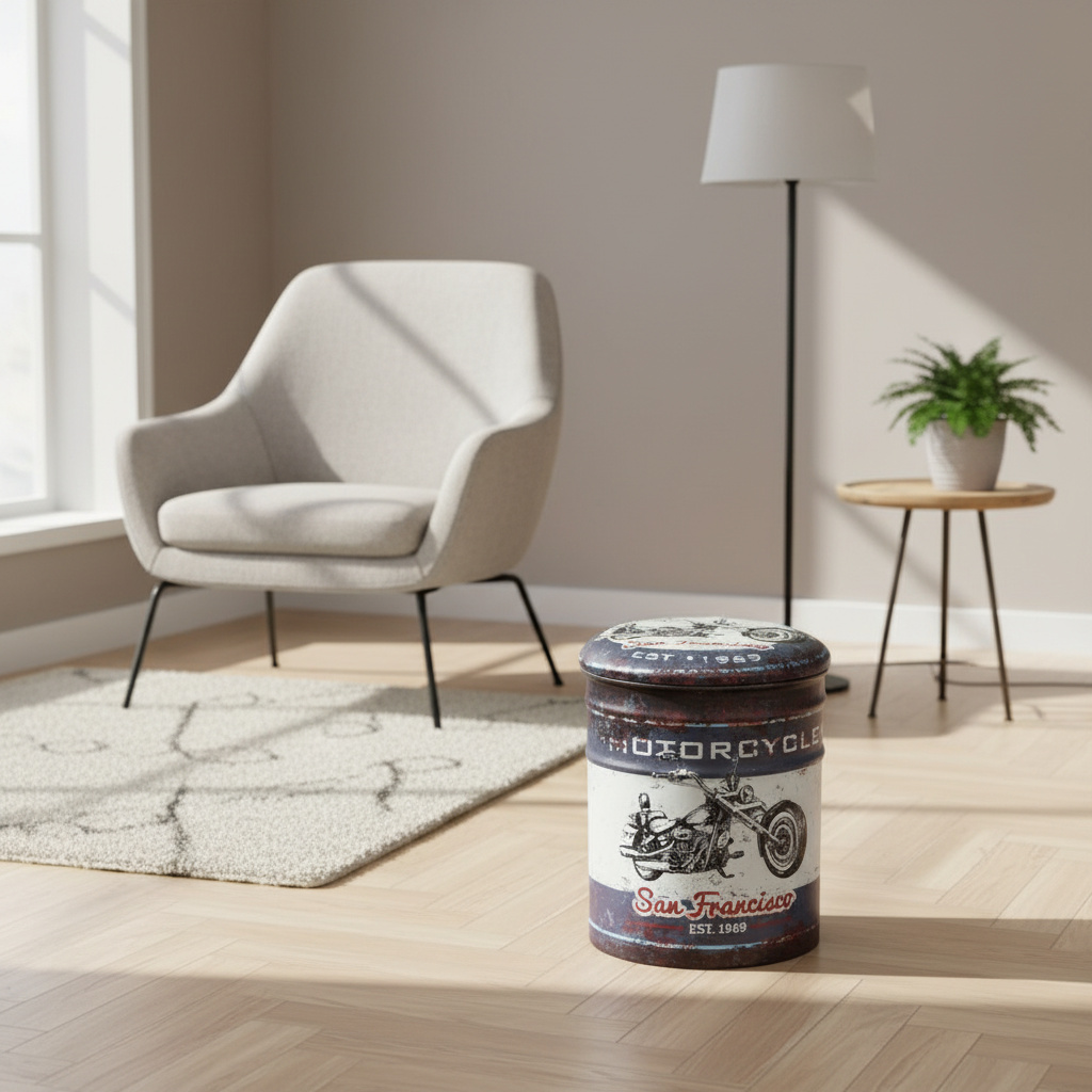 DecHome CL805010 Pouf Contenitore Tondo in PVC Set 2 Pouf Multicolore- San Francisco