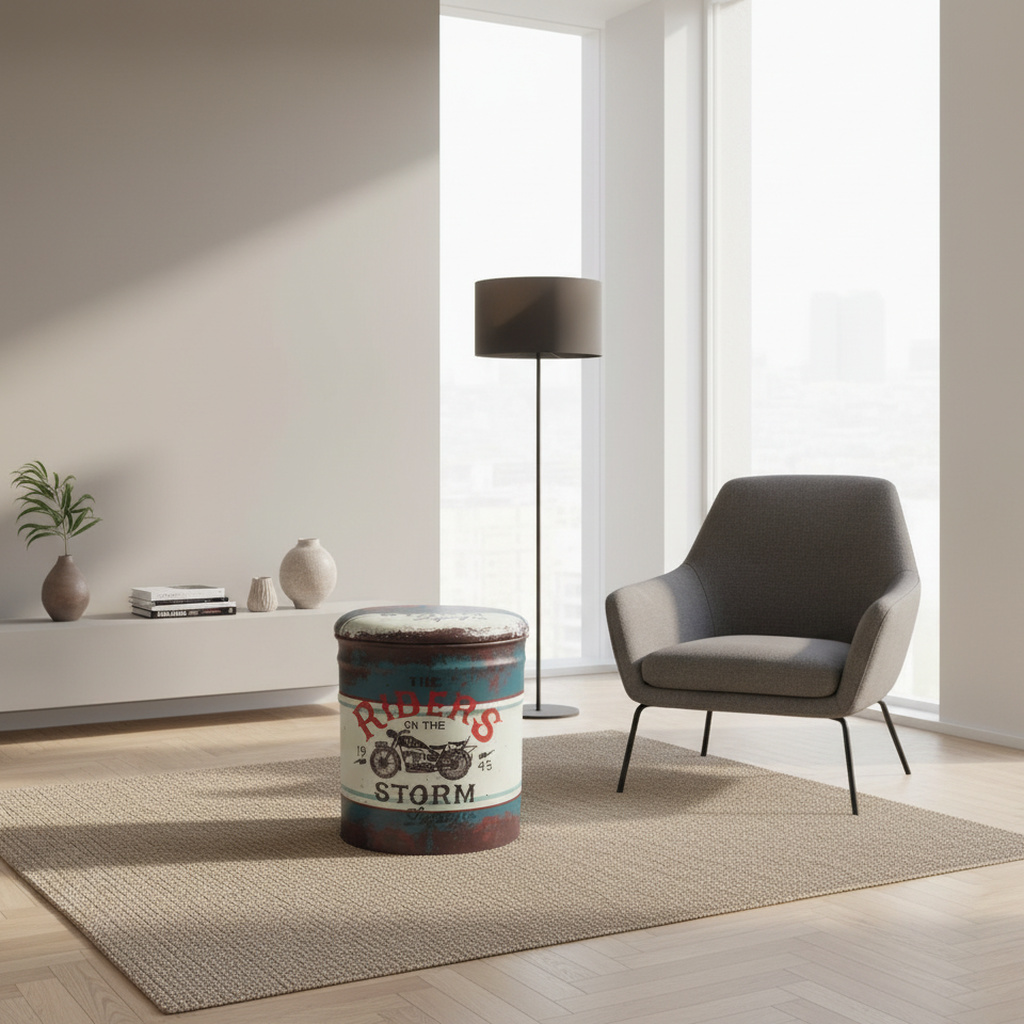 DecHome CL805013 Pouf Contenitore Tondo in PVC Set 2 Pouf Multicolore- Riders Storm
