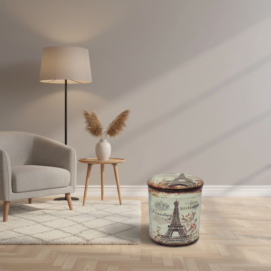 DecHome CL805017 Pouf Contenitore Tondo in PVC Set 2 Pouf Multicolore- Tromso