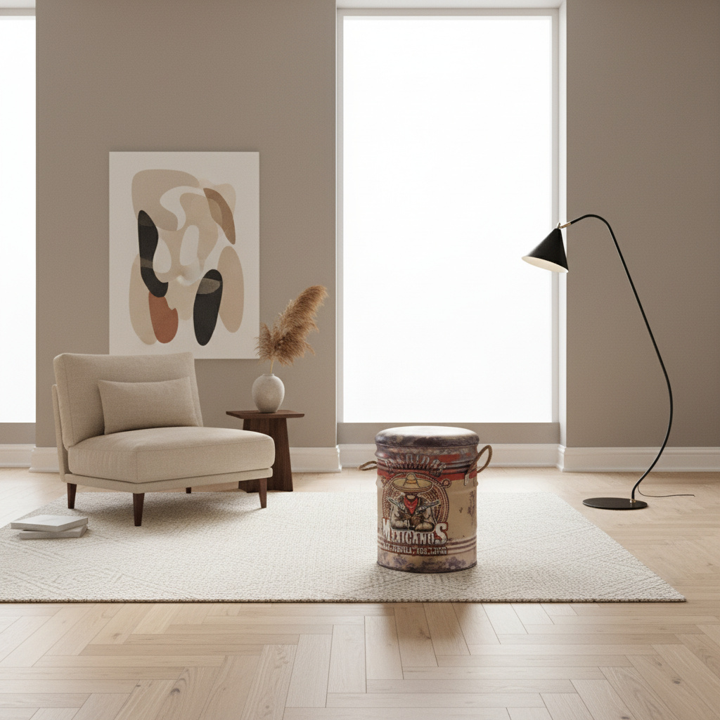 DecHome CL805024 Pouf Contenitore Tondo in PVC Set 2 Pouf Multicolore- Mexicano