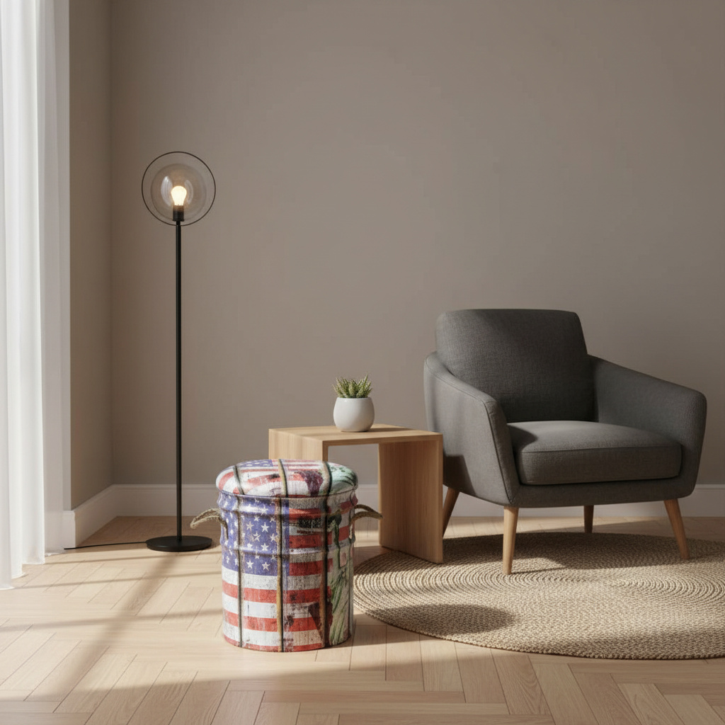 DecHome CL805033 Pouf Contenitore Tondo in PVC Set 2 Pouf Multicolore- Usa