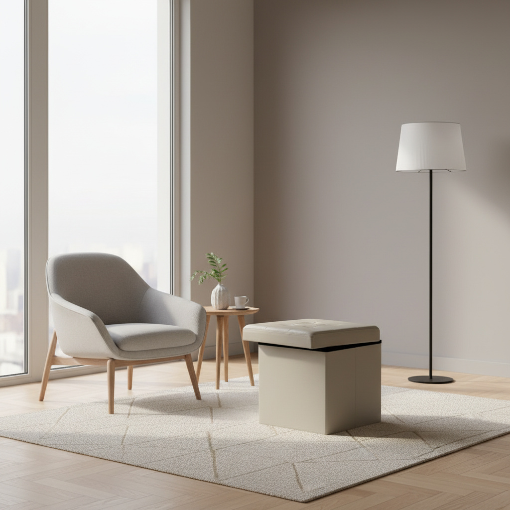 DecHome CL805047 Pouf Contenitore Quadrato in Ecopelle 38x38x38 cm Rosa Pallido