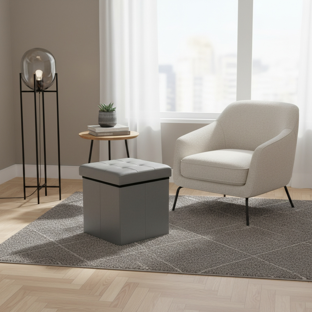 DecHome CL805049 Pouf Contenitore Quadrato in Ecopelle 38x38x38 cm Grigio