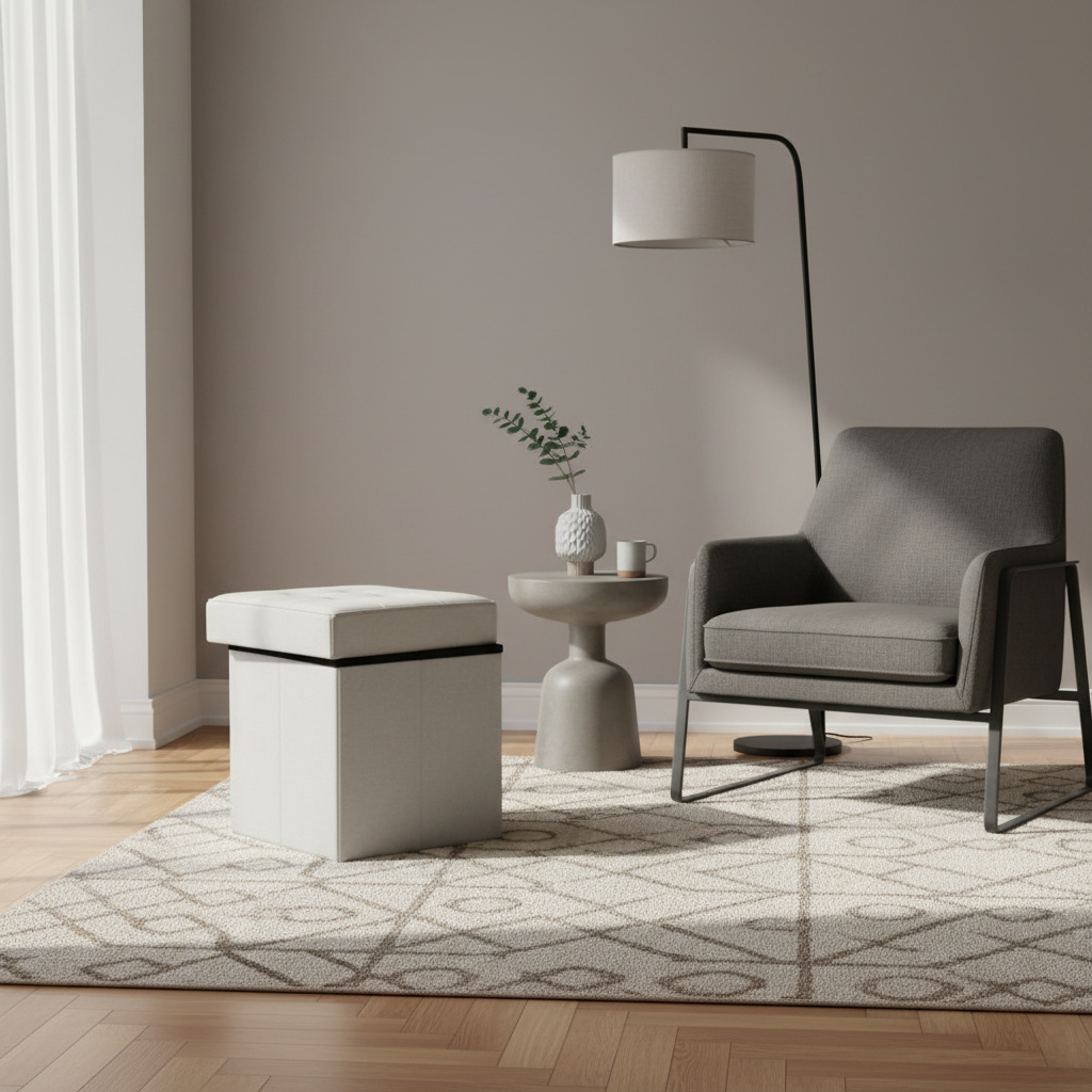 DecHome CL805058 Pouf Contenitore Quadrato in Tessuto 38x40x38 cm Tortora