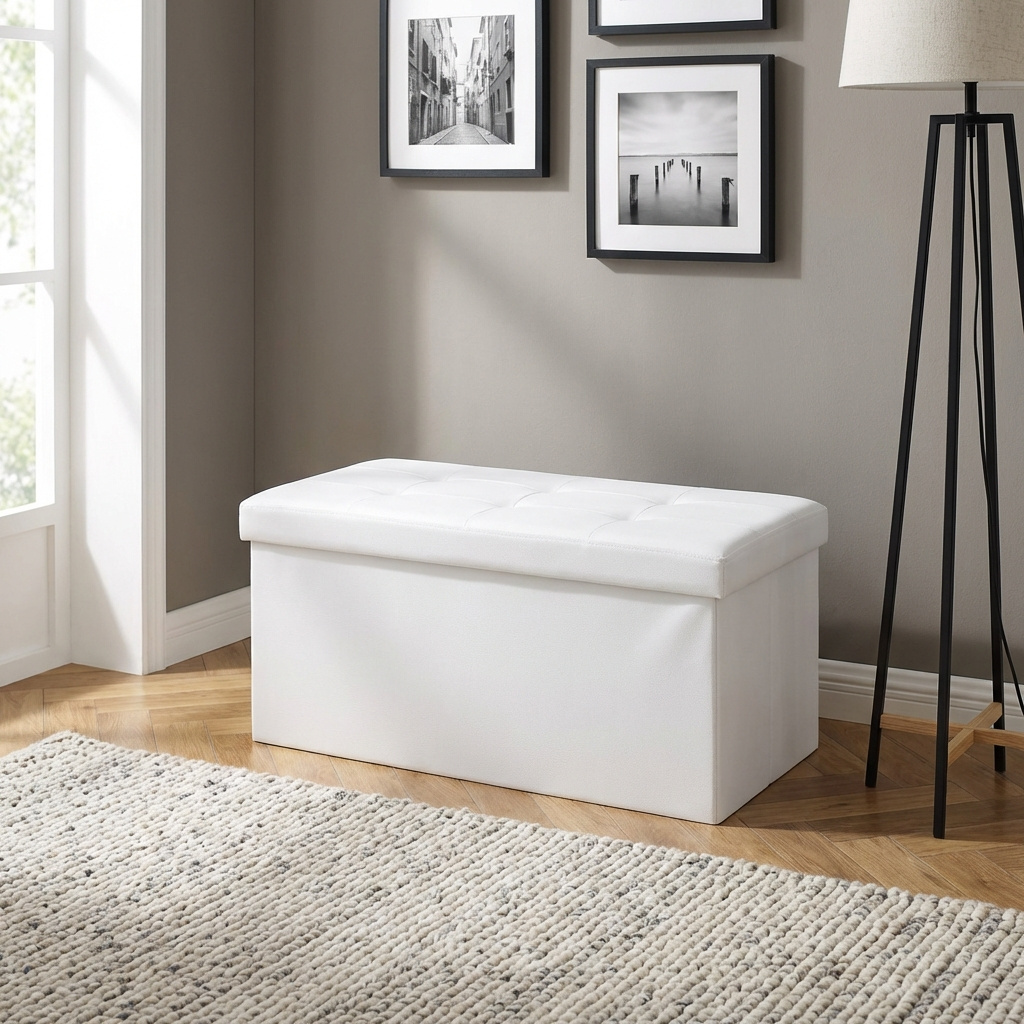DecHome CL805059 Cassapanca in Ecopelle Panca contenitore 76x38x38 cm Bianco