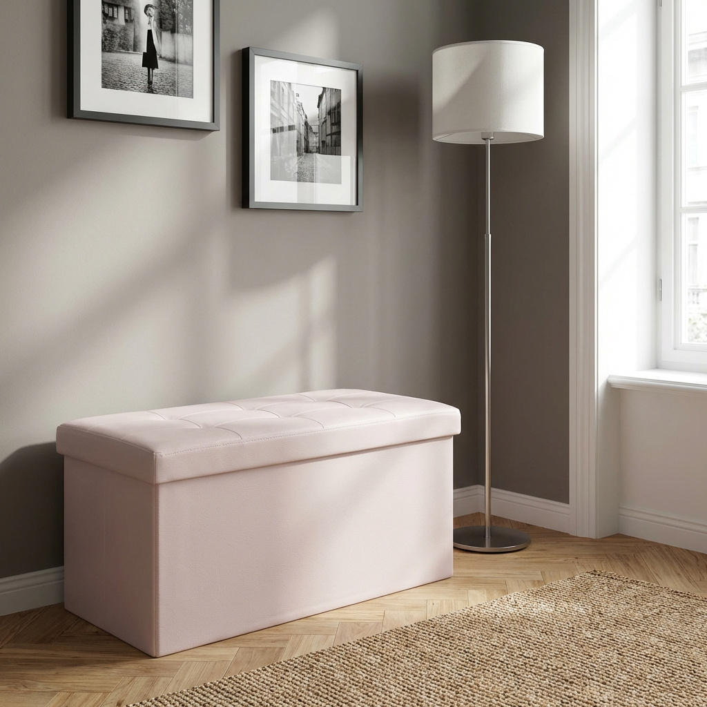 DecHome CL805060 Cassapanca in Ecopelle Panca contenitore 76x38x38 cm Rosa Pallido