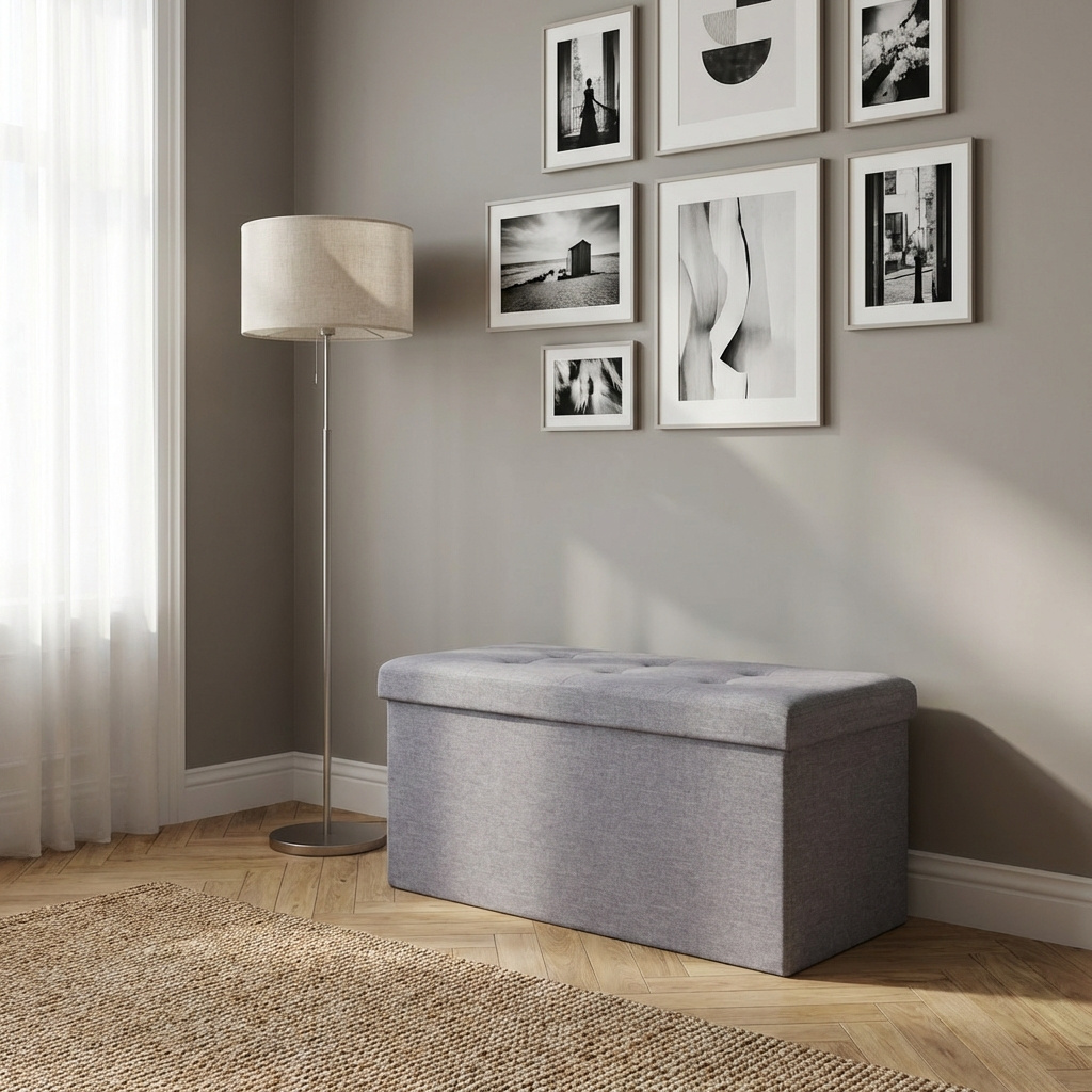 DecHome CL805068 Cassapanca in Tessuto Panca contenitore 76x38x38 cm Grigio