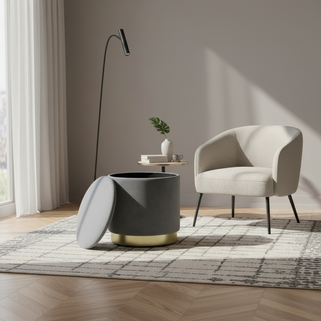 DecHome CL805075 Pouf Contenitore Tondo in Velluto 37x40 cm Grigio Scuro
