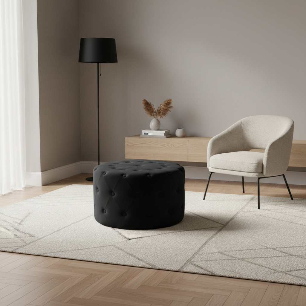 DecHome CL805085 Pouf Poggiapiedi Tondo in Velluto 67x41 cm Nero