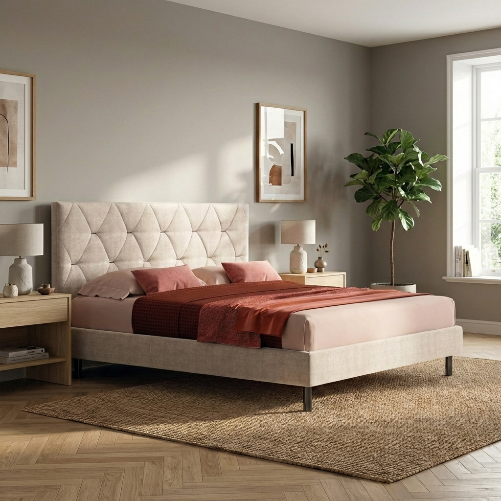 DecHome CODY160T2624 Letto Matrimoniale Contenitore Rete 160x200 Testiera Trapuntata Beige