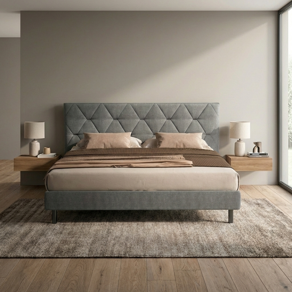 DecHome CODY160T2636 Letto Matrimoniale Contenitore Rete 160x200 Testiera Trapuntata Grigio