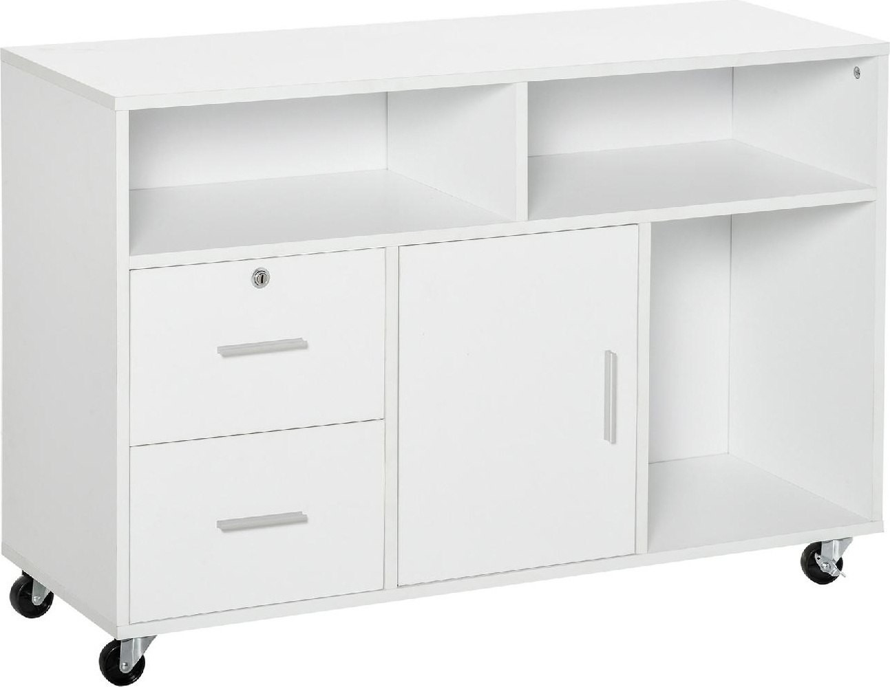 DecHome D362692T Mobile Ufficio Basso 1 Anta  2 Cassetti con Chiave 100x35x65 Bianco