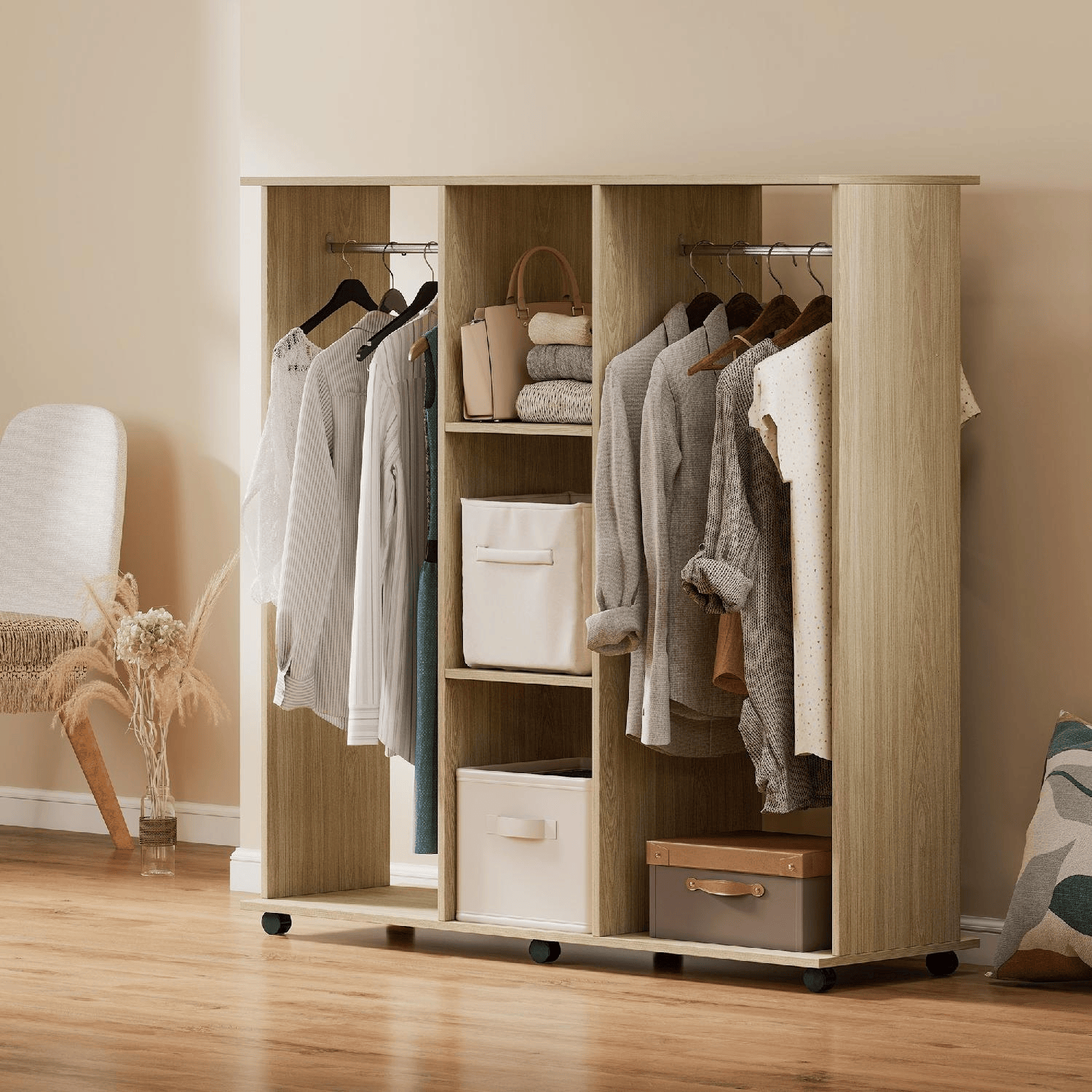 DecHome DA2280ND Armadio Guardaroba a Giorno 3 Ripiani in Legno 120x40x128 cm Legno