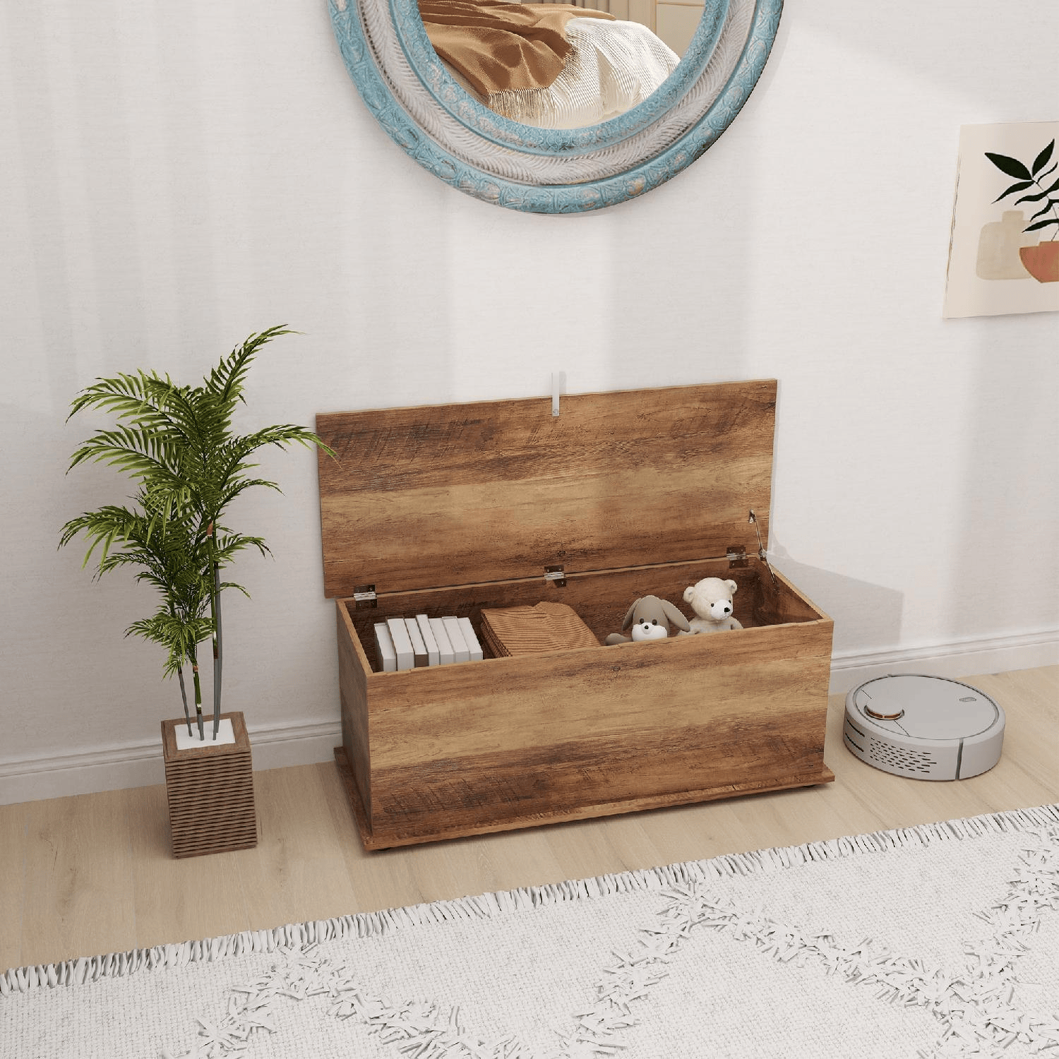 DecHome DA4500GY Cassapanca in Legno Panca Contenitore Dimensioni 100x40x40 cm Legno