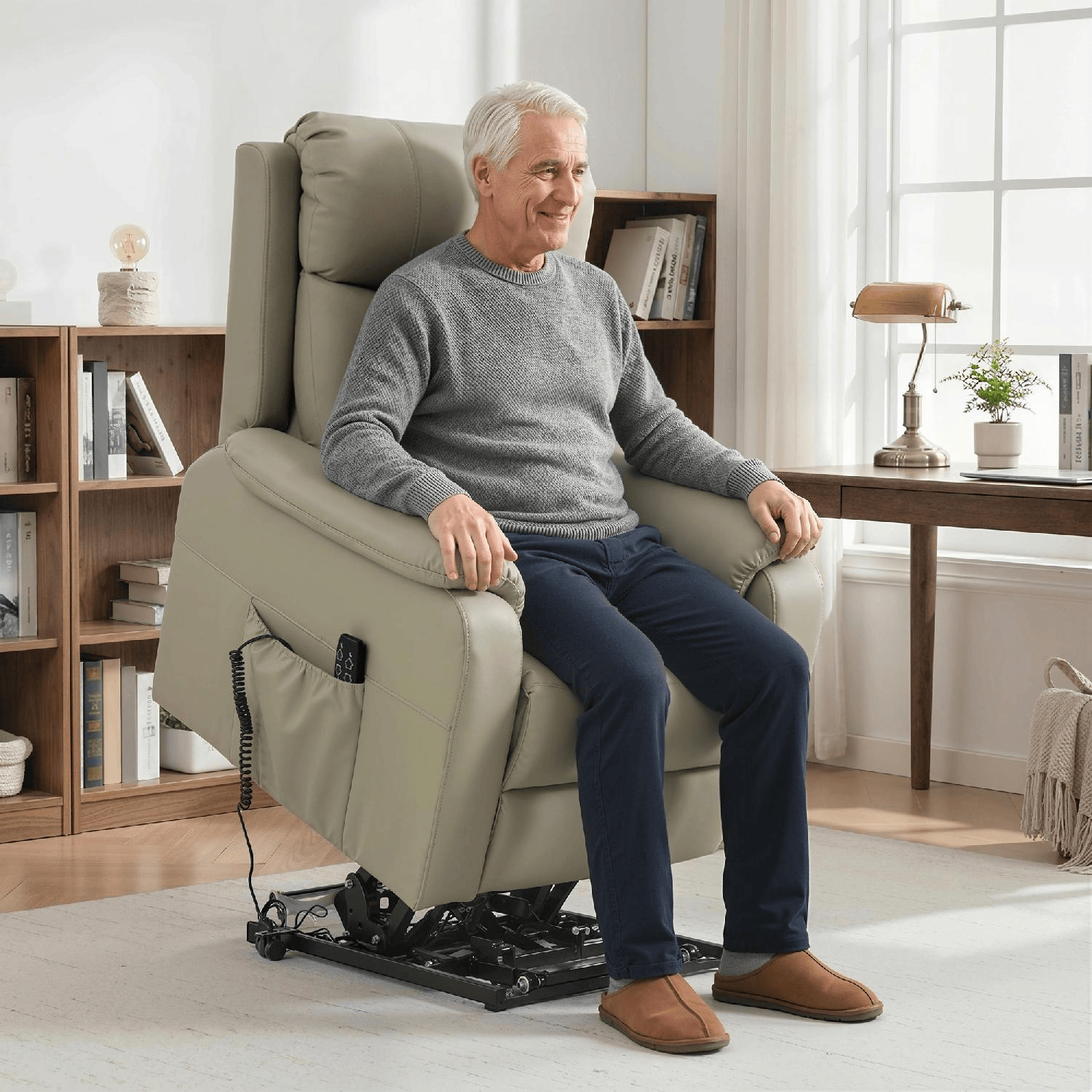 DecHome DA4680CW Poltrona per Anziani Elettrica Alzapersone in Ecopelle Crema