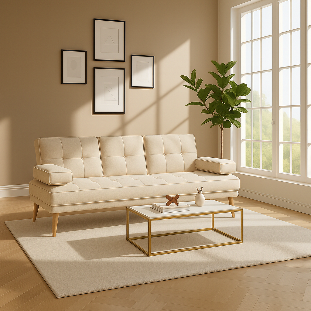 DecHome DH83350 Divano Letto Clic-Clac 3 Posti Stile Scandinavo 181x77x78 cm Beige