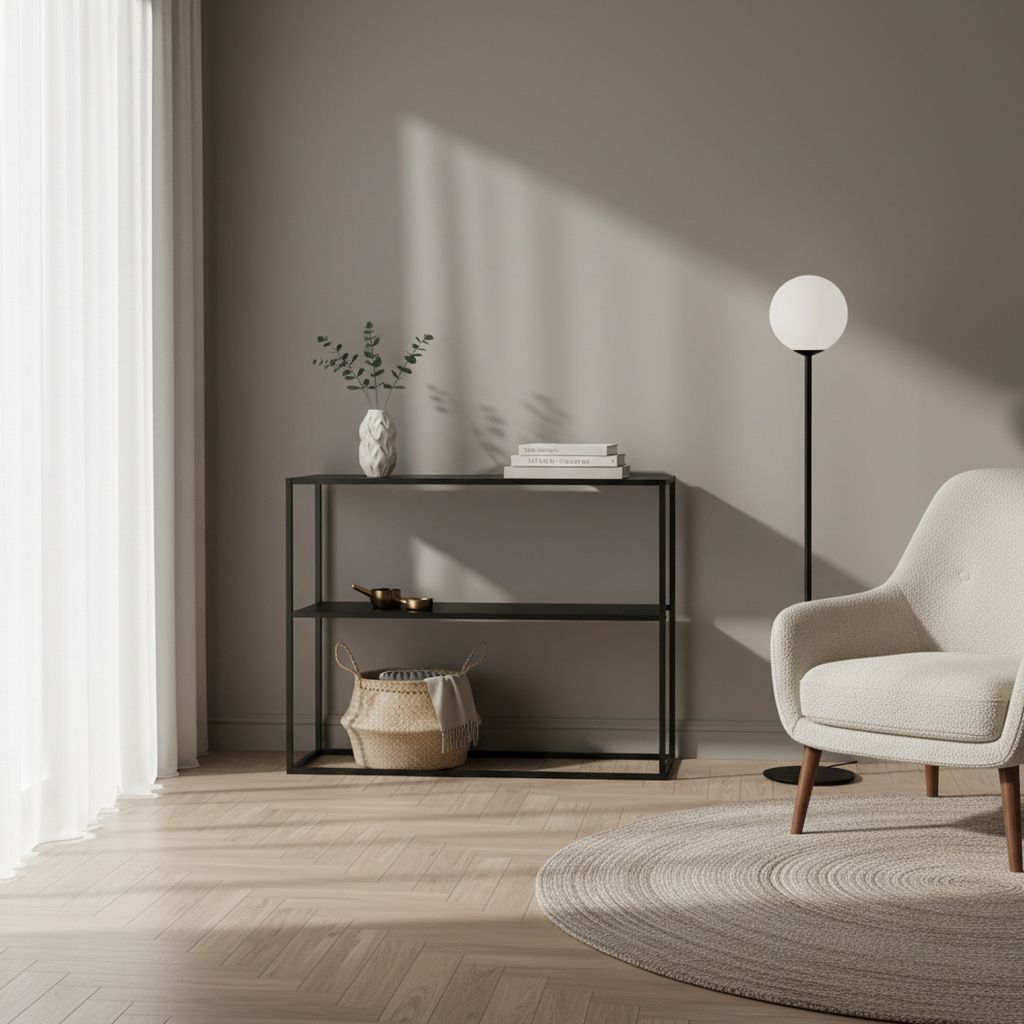 DecHome DH83774 Consolle Ingresso a 2 Ripiani in Acciaio 90x30x75cm Nero