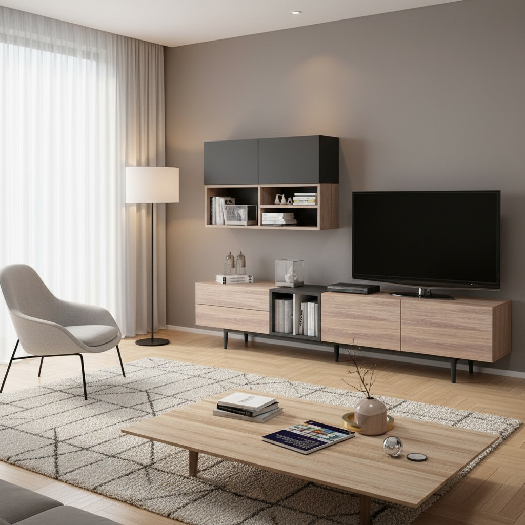DecHome DIANY Parete Attrezzata Mobile TV + Parete 195x37x45 RovereAntracite