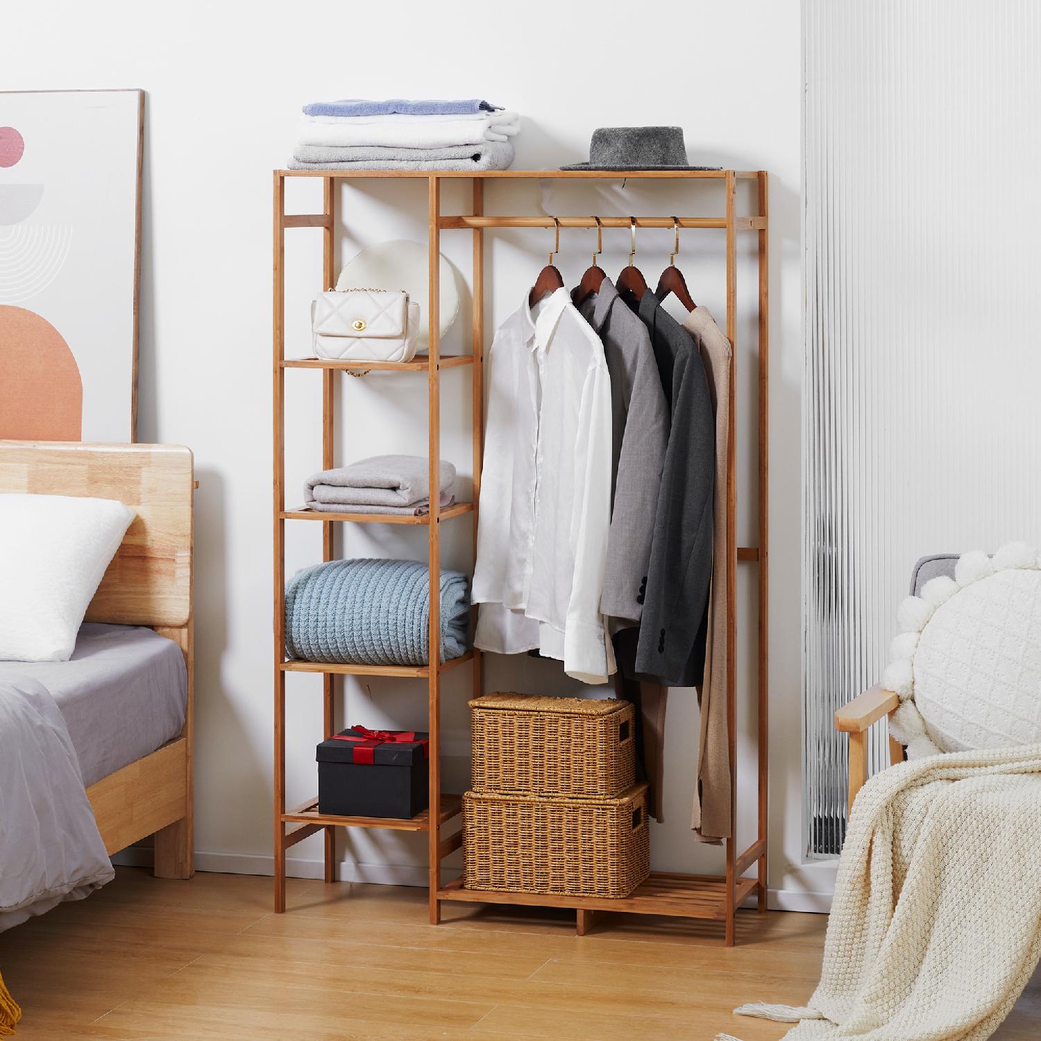 DecHome EF304ND Armadio Guardaroba a Giorno Asta Appendiabiti in Bamb� 90x30x145 cm