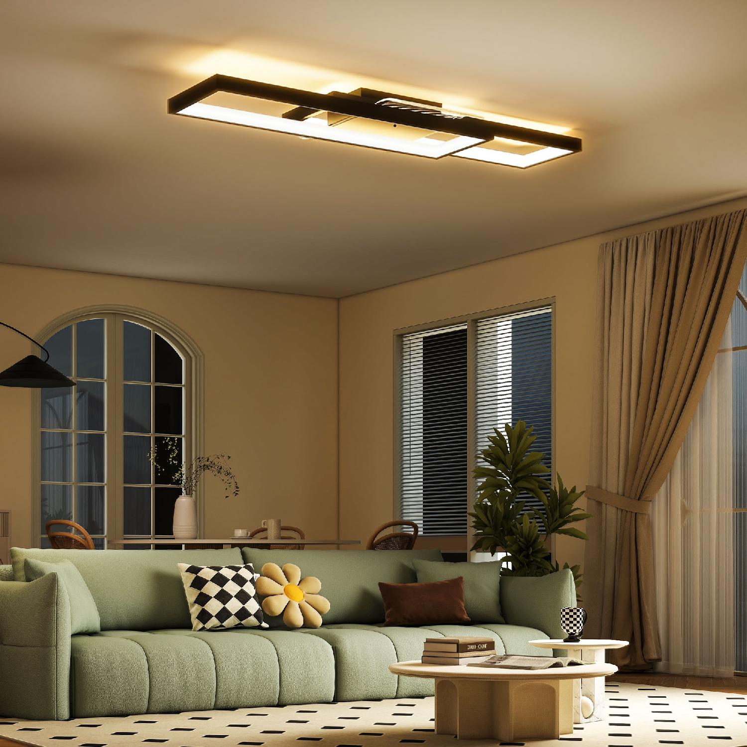 DecHome EF405BK Lampada LED a Soffitto Dimmerabile 3000-6000K Telecomando 70x30 cm Nero
