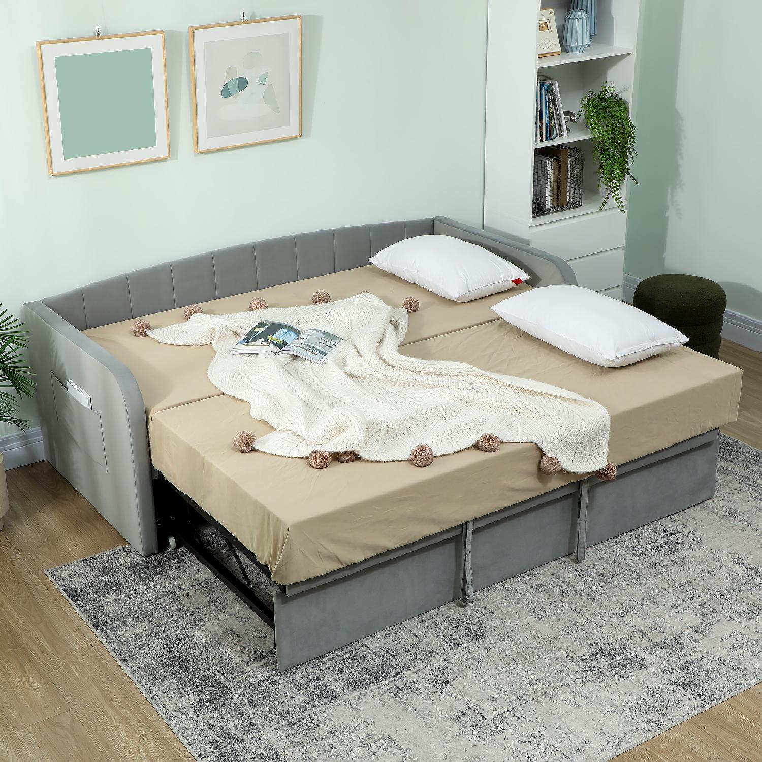 DecHome EF410LG Divano Letto Moderno 3 Posti in Velluto 205x186x75 cm Grigio Chiaro