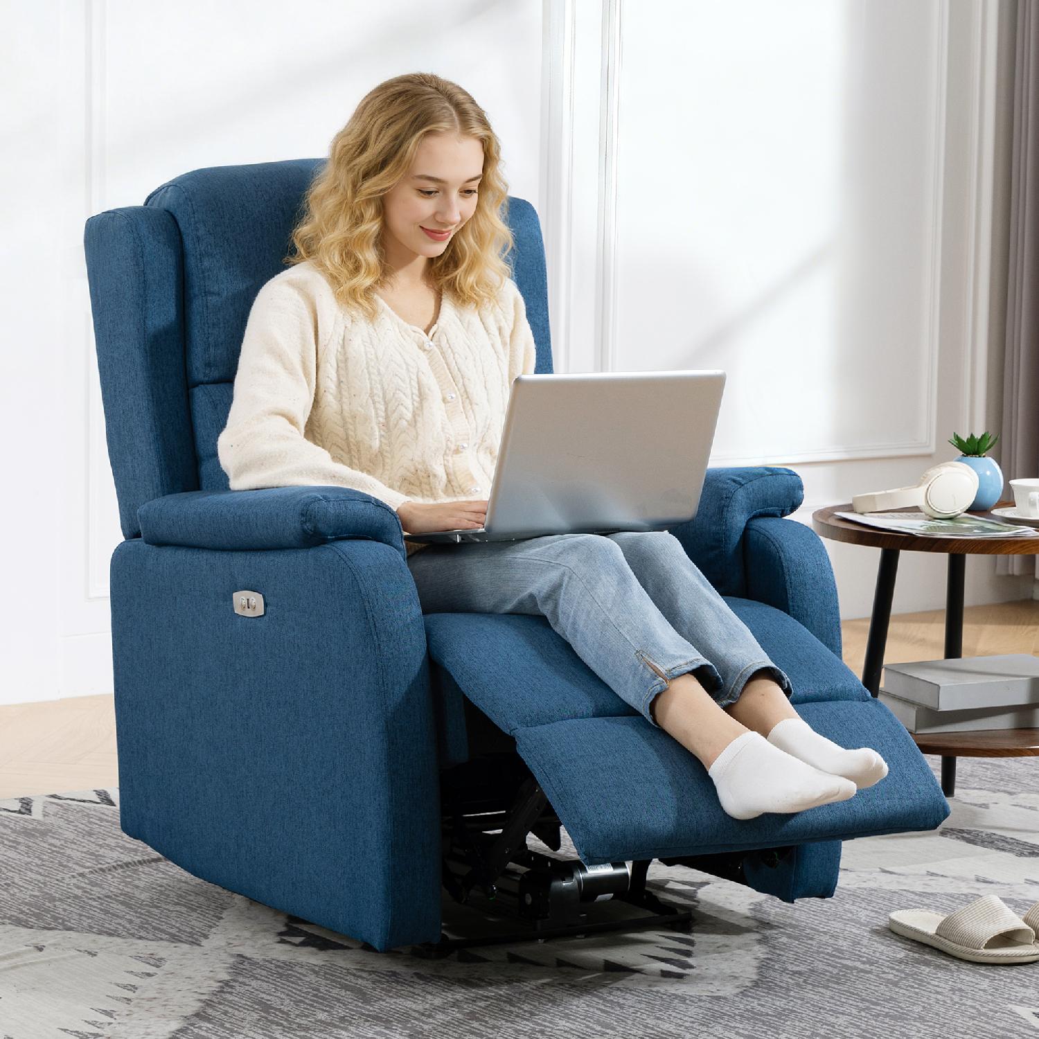 DecHome EF442BU Poltrona Relax Reclinabile Elettrica in Tessuto 79x90x106cm Blu