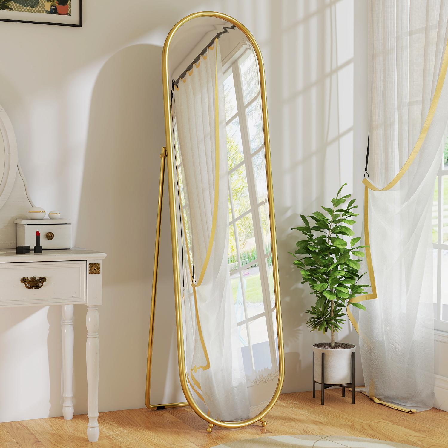 DecHome EF517GD Specchio da Terra Moderno Figura Intera Vetro e Metallo 50x4x180 cm Oro