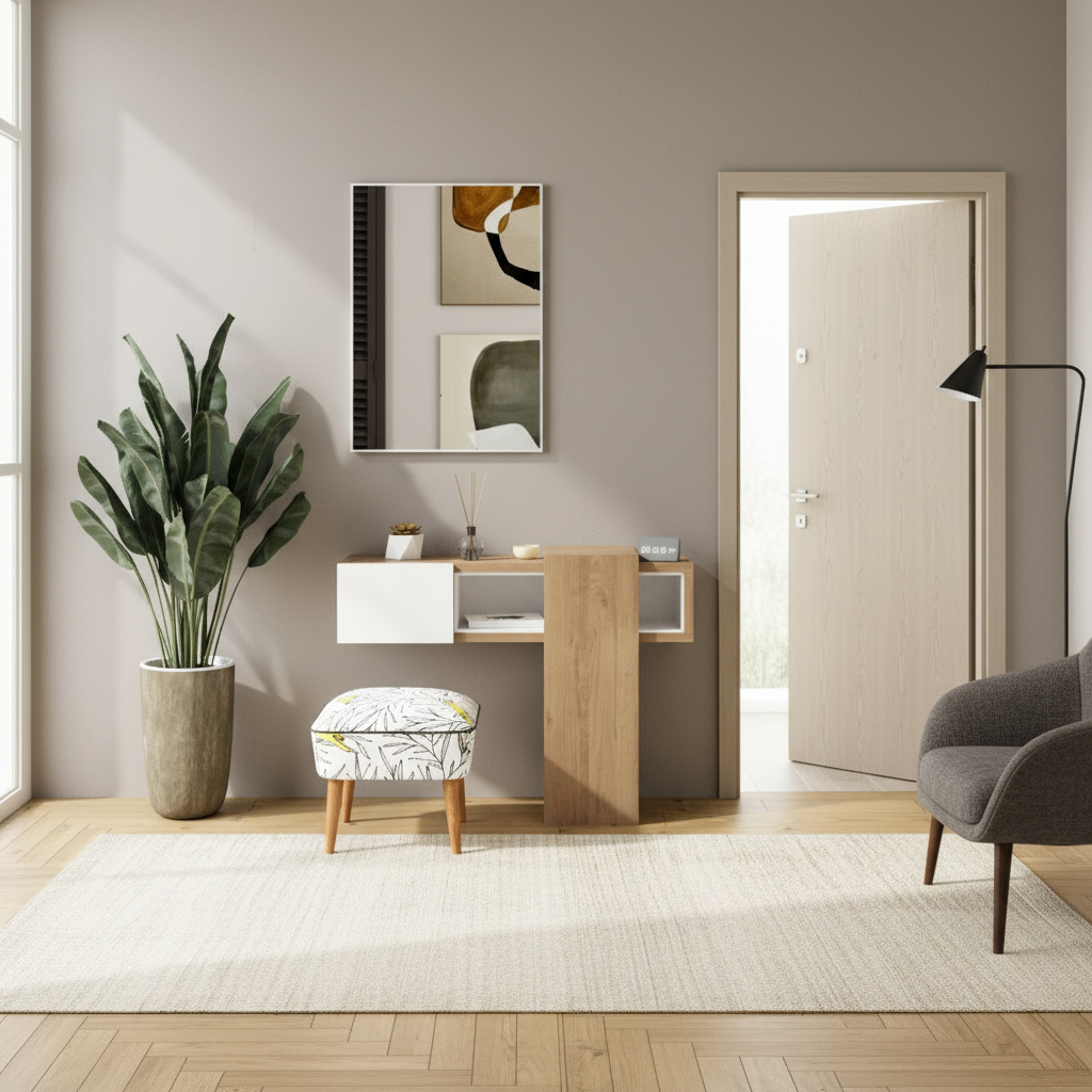 DecHome EFESROV Mobile Ingresso Moderno con Specchio 100x30x72.5 cm Rovere Bianco Efes