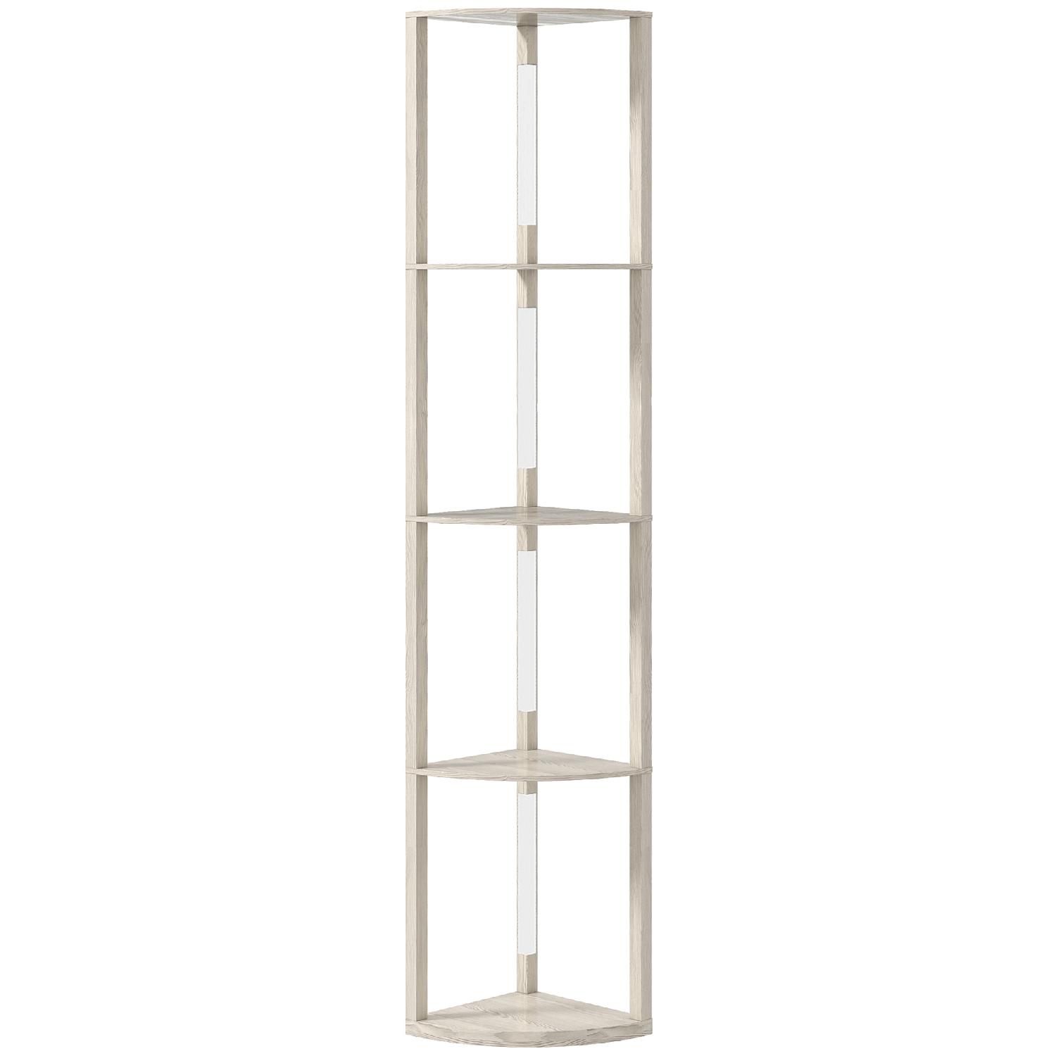 DecHome F3380AK Lampada da Terra Moderna con 4 Ripiani Luce LED 41x29.5x163.5 cm Rovere