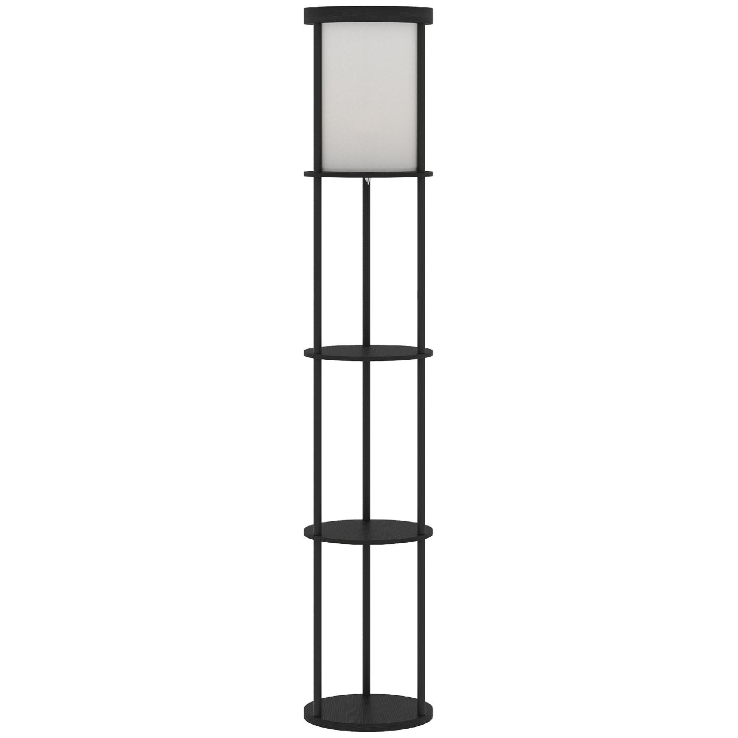 DecHome F3420BK Lampada da Terra Moderna con Ripiani Rotondi Paralume in Tessuto Nero