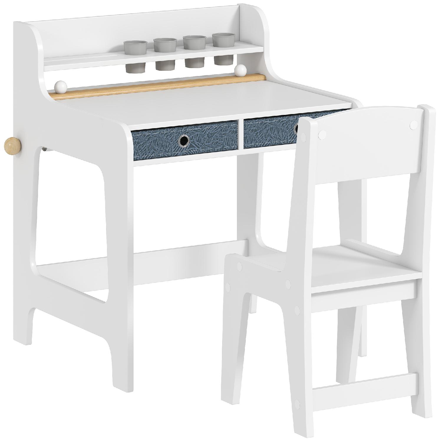 DecHome F5780WT Set Scrivania e Sedia per Bambini 3-8 Anni con Portabicchieri Bianco
