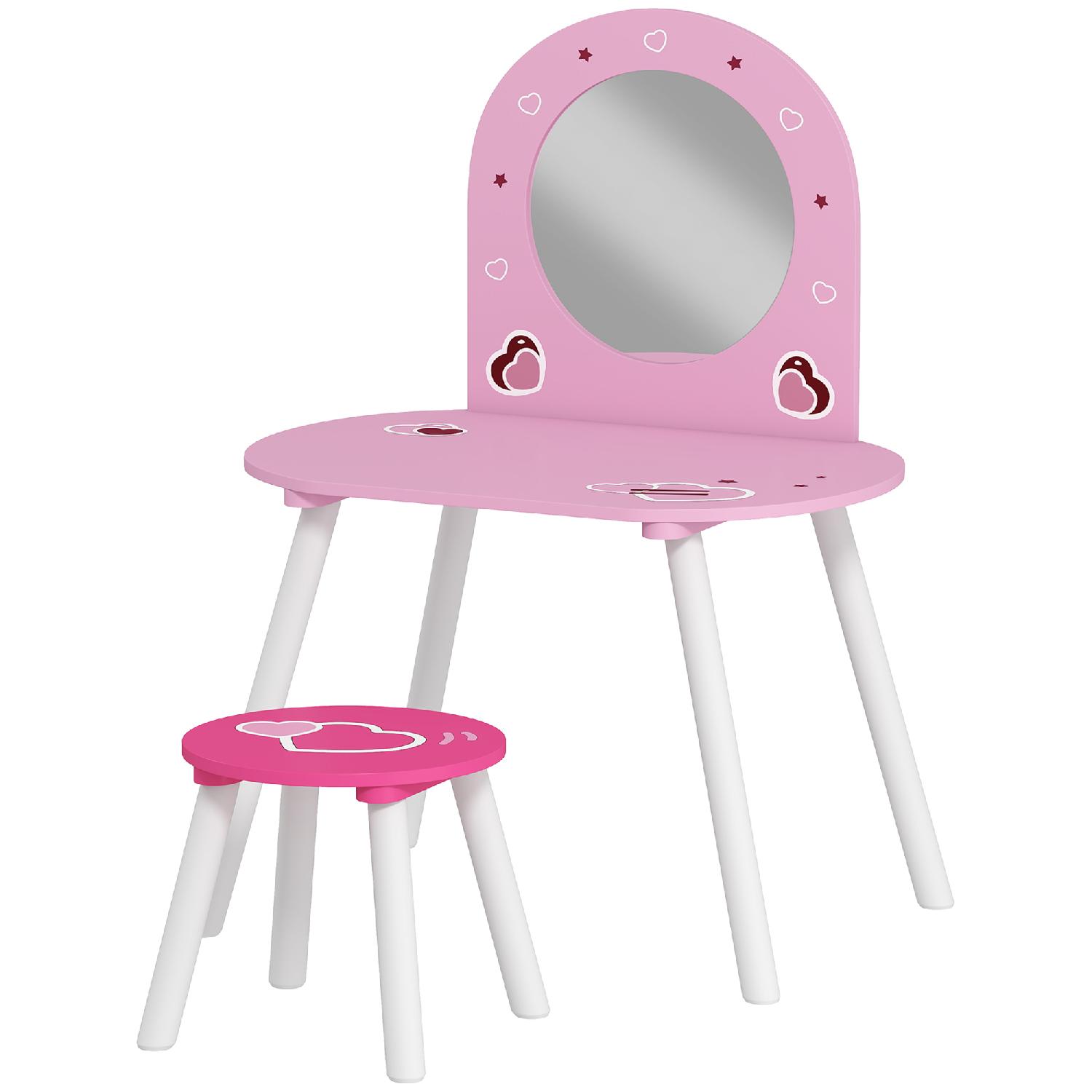 DecHome F5820PK Set Toeletta Trucco Bambina 3-6 Anni con Sgabello Specchio Rosa