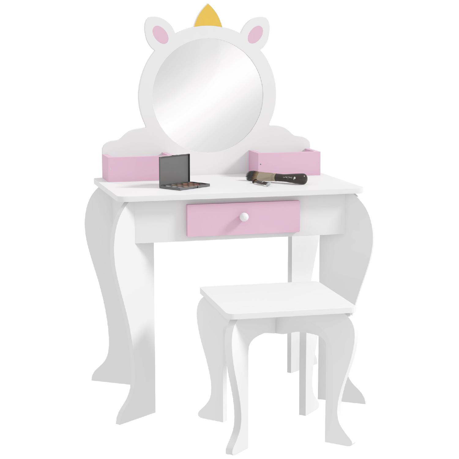 DecHome F5830WT Set Toeletta Trucco Bambina 3-6 Anni con Sgabello Specchio Unicorno Rosa