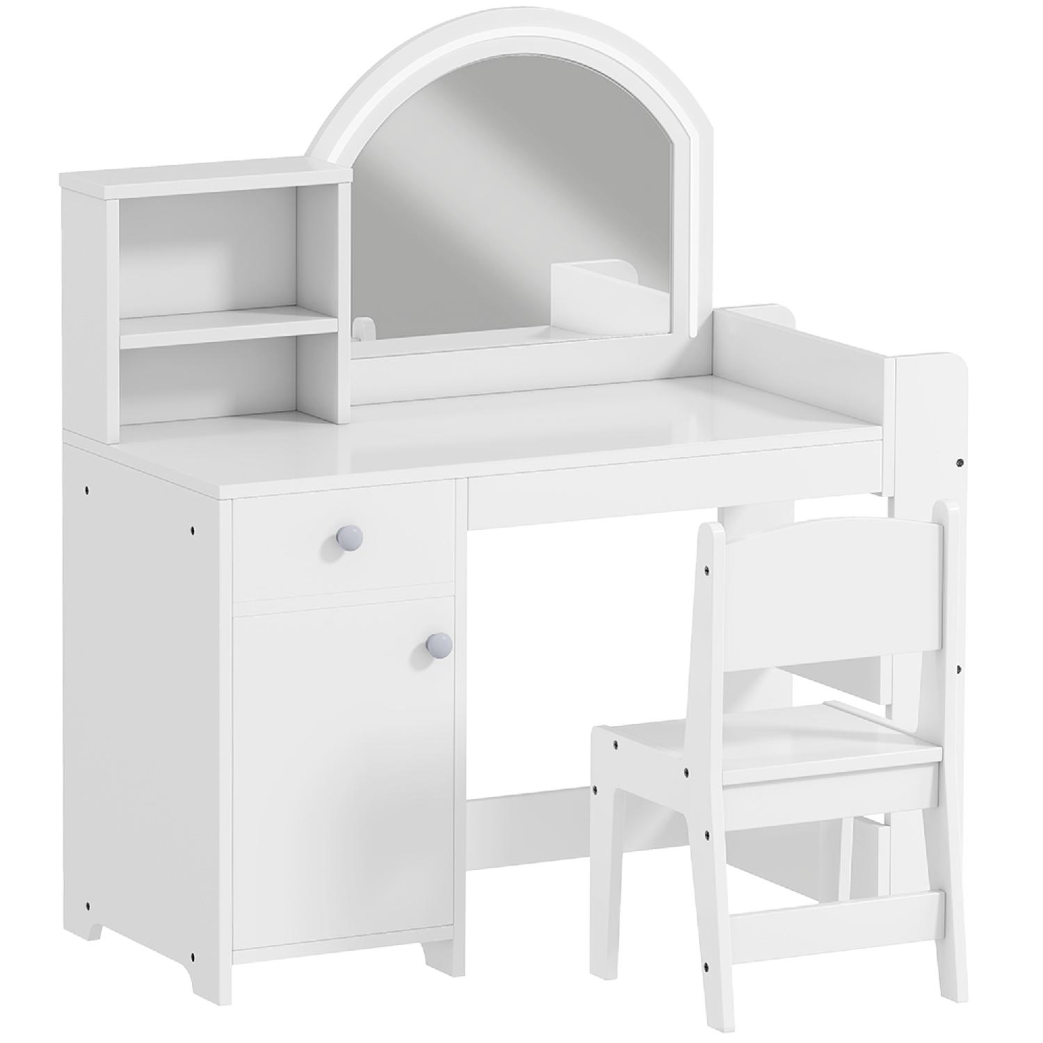 DecHome F5840WT Set Toeletta Trucco Bambina 3-8 Anni con Specchio Sedia Luce LED Bianco