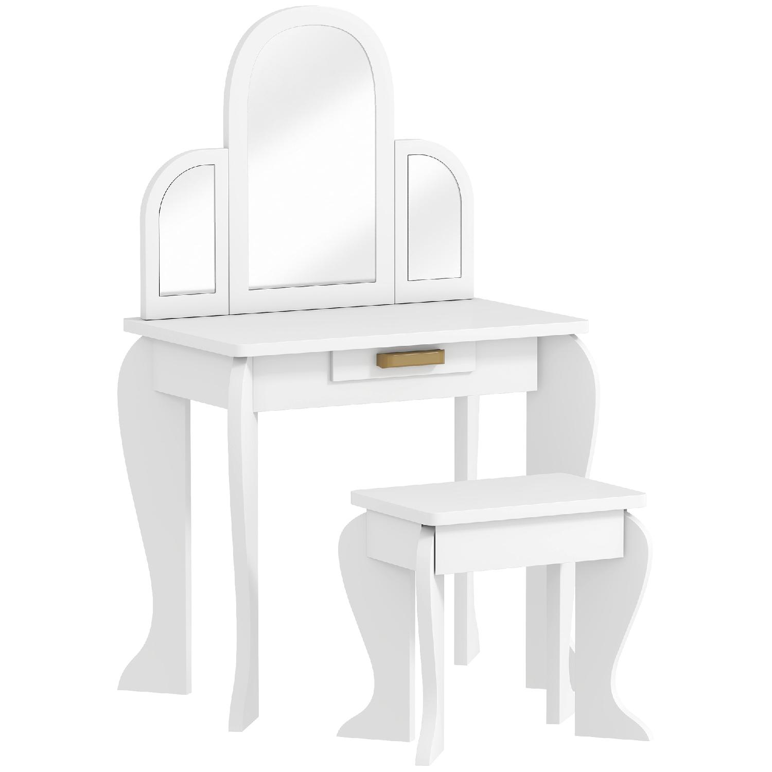 DecHome F6210WT Set Toeletta Trucco Bambina 3-6 Anni con Sgabello e Specchio Bianco
