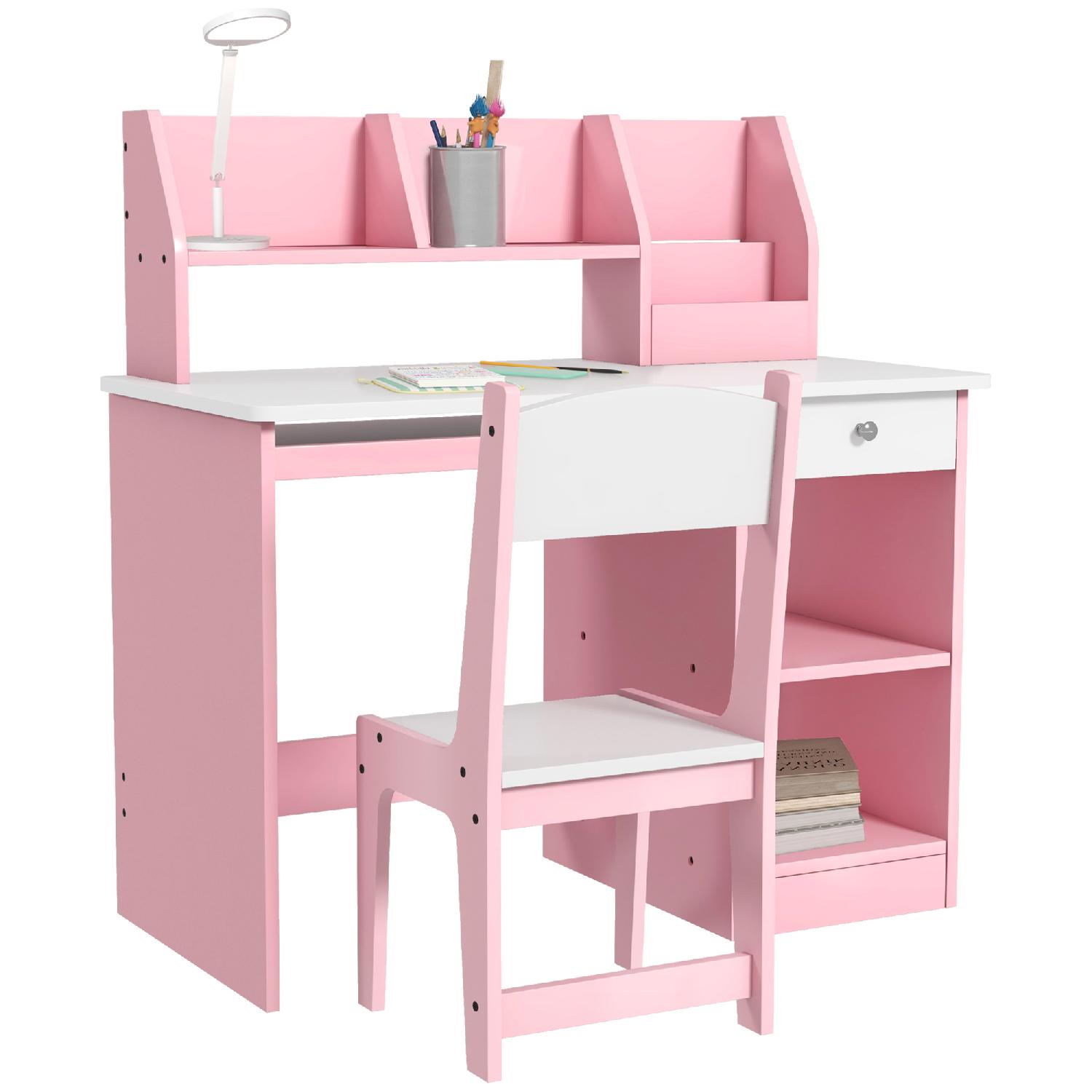 DecHome F6240PK Set Scrivania e Sedia per Bambini 5-8 Anni con Mensola Estraibile Rosa