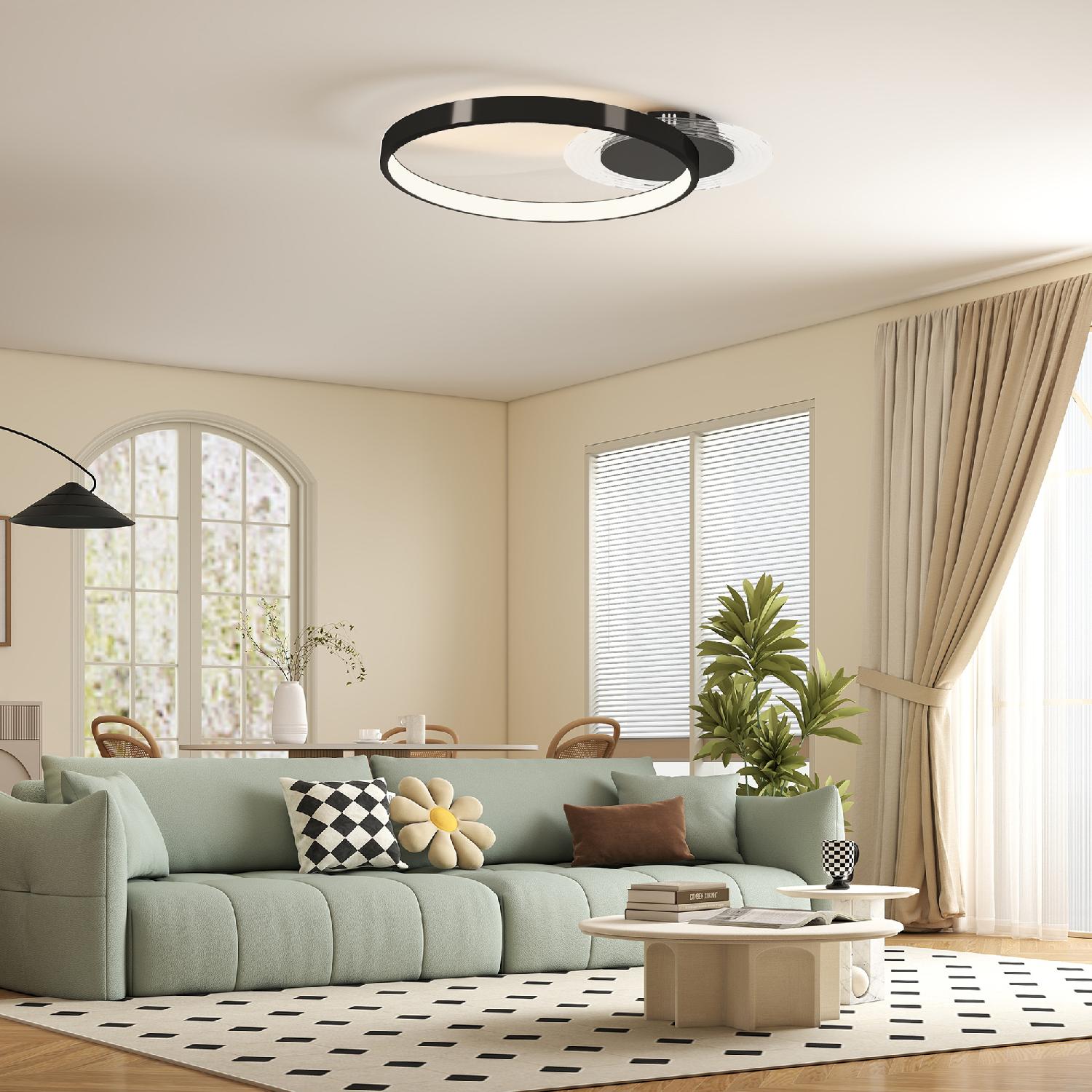 DecHome F923BK Plafoniera LED Moderna a 2 Anelli con Luminosit� Regolabile Potenza 30W Nero