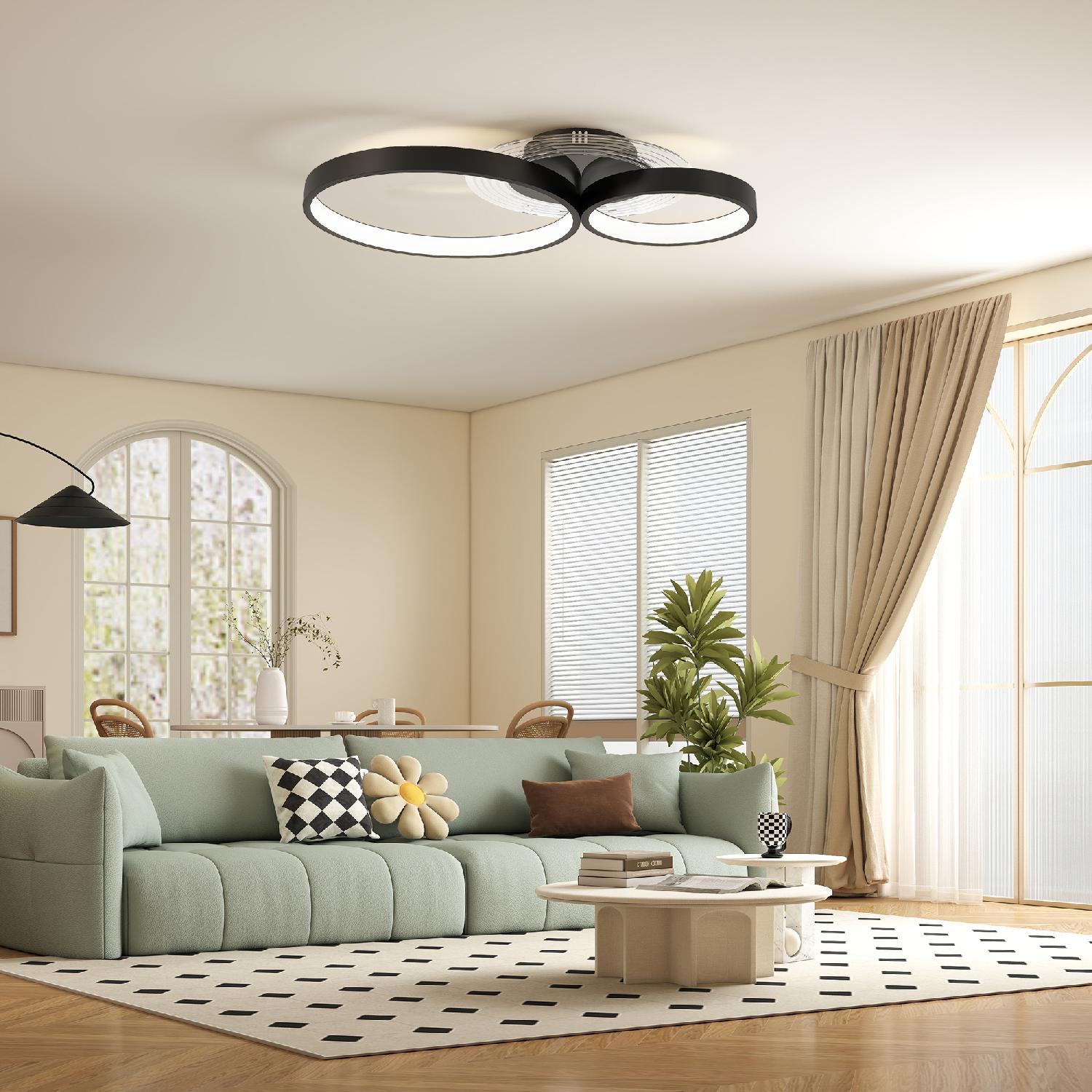 DecHome F924BK Plafoniera LED Moderna a 3 Anelli con Luminosit� Regolabile Potenza 40W Nero