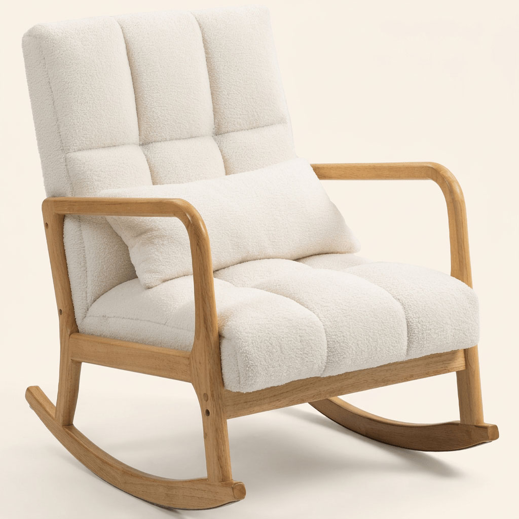 DecHome F925WT Poltrona a Dondolo in Tessuto 64,5x82x89 BiancoLegno