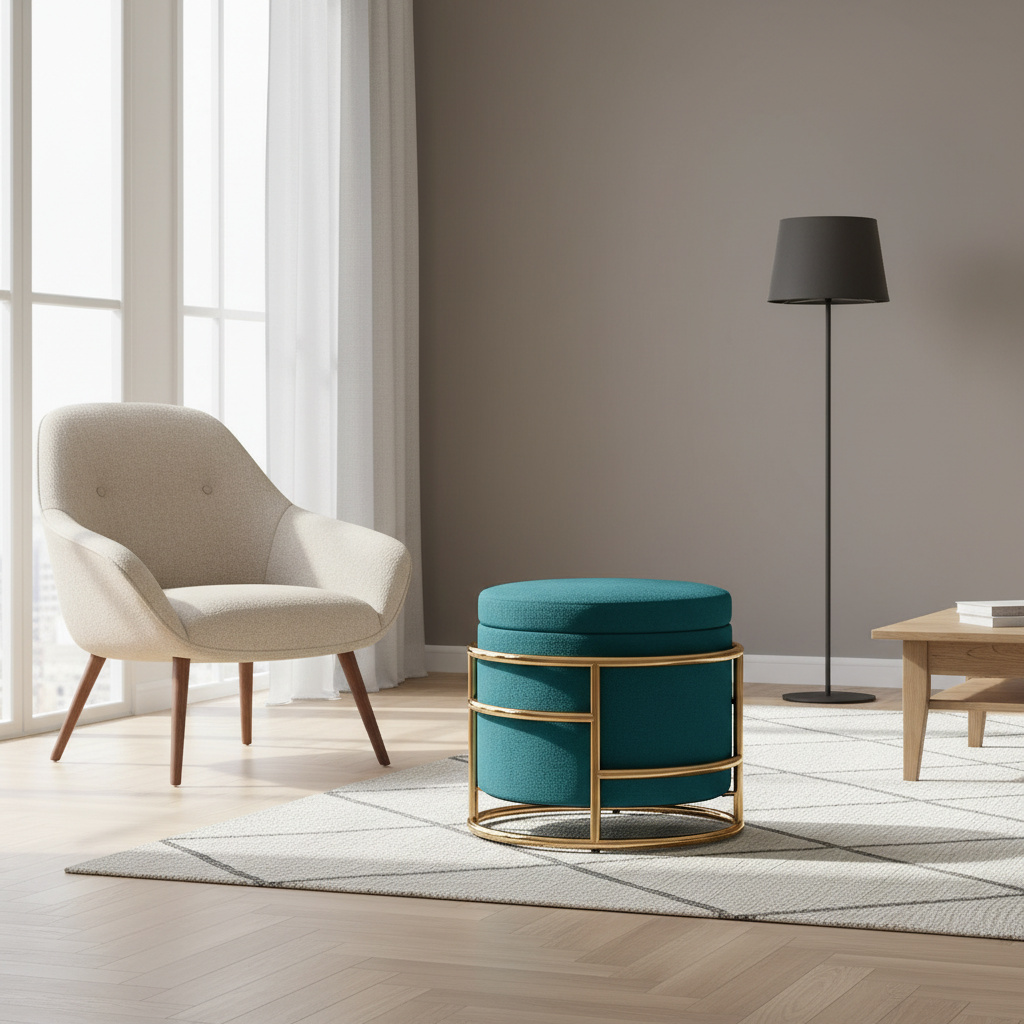 DecHome F940DG Pouf Contenitore Tondo in Velluto 42x39 cm Verde Scuro