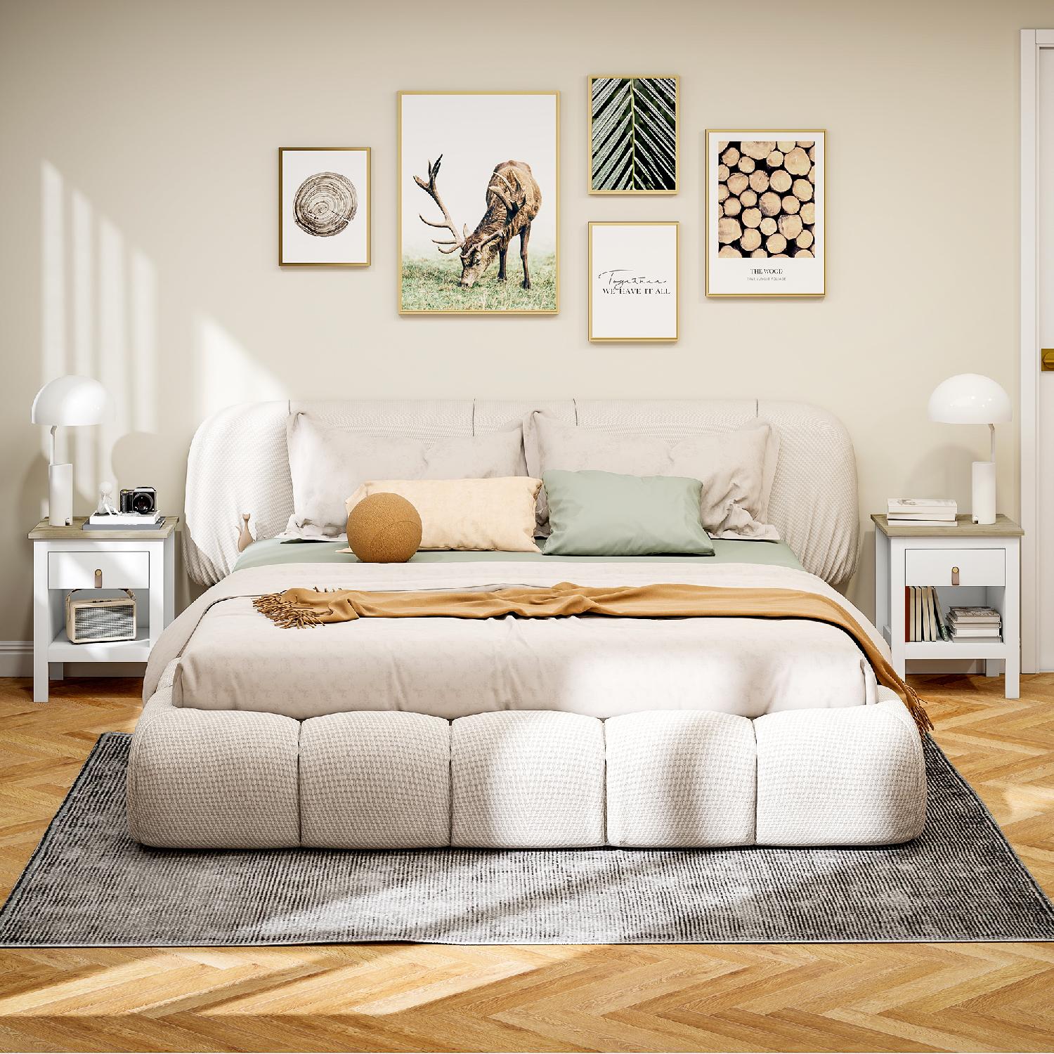 DecHome F964WT Comodino 1 Cassetto e 1 Vano Set 2 Comodini Legno 45x40x55 RovereBianco