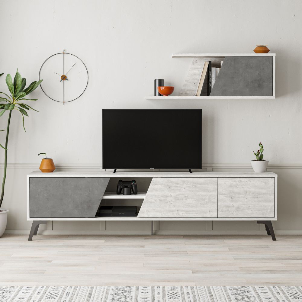 DecHome FIONABIVIMEN Mobile Porta TV Fiona vintage, mensola, 3 arm., TV max 75"