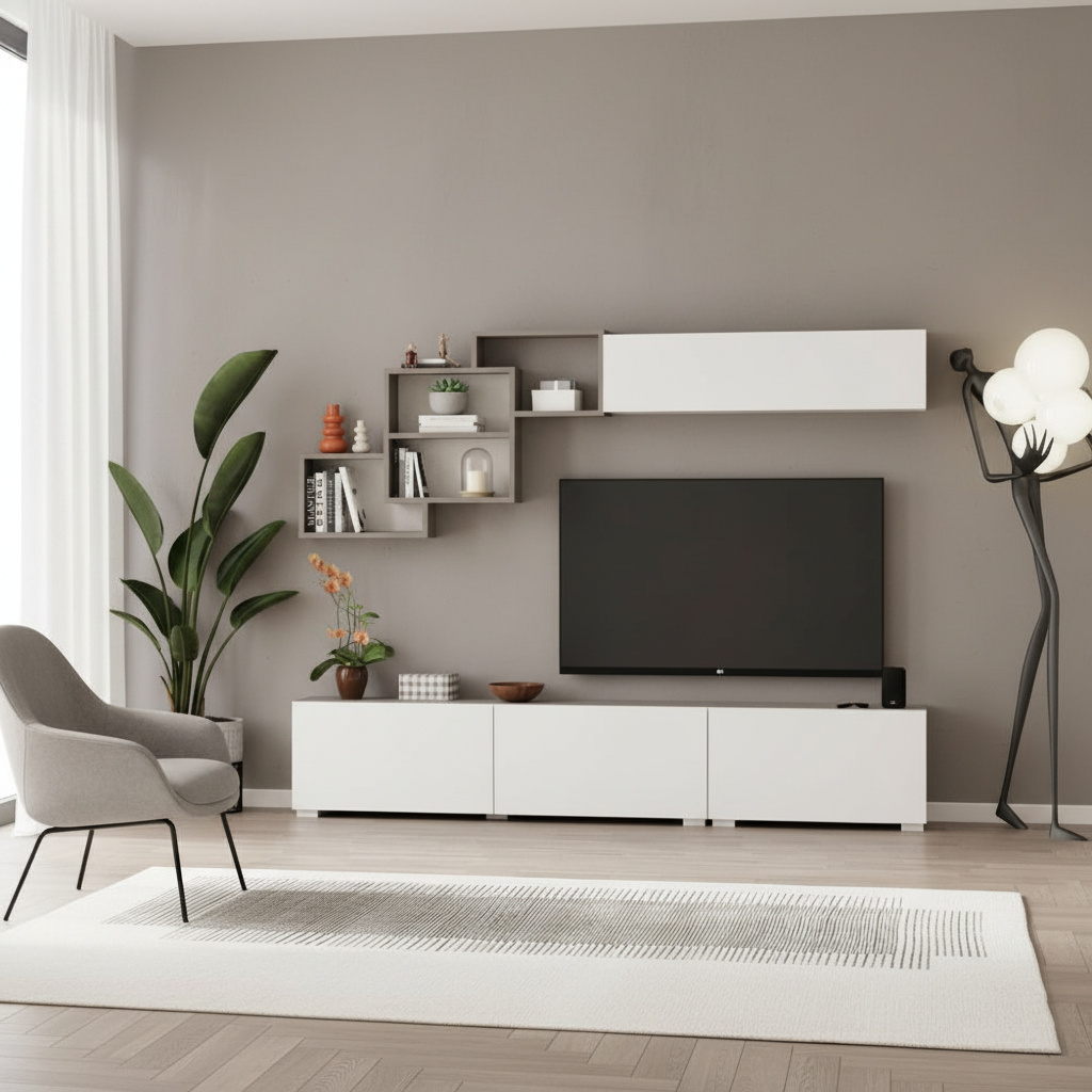 DecHome FREEMOCHABI Parete Attrezzata Mobile TV Mobile Parete 210x35x39 MochaBianco Free