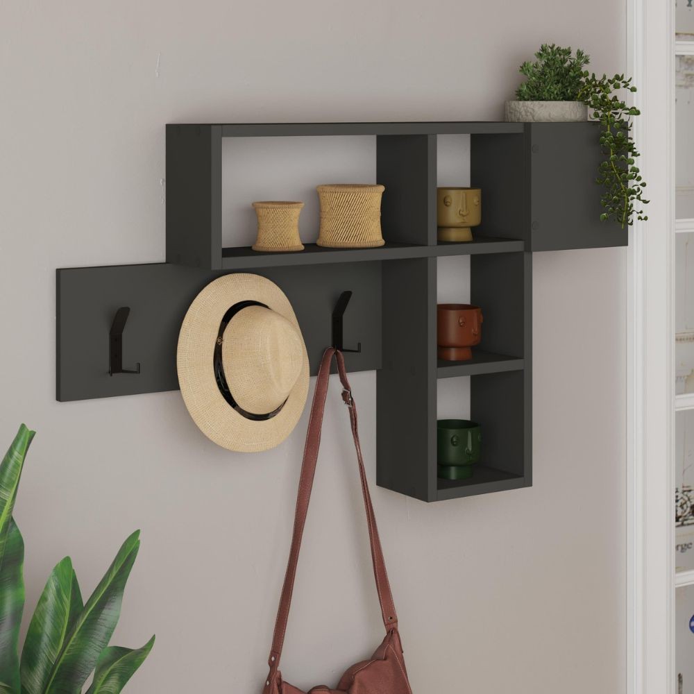 DecHome GAMEANTR Appendiabiti 3 Ganci 4 Nicchie 99X15X61 cm Pvc Antracite