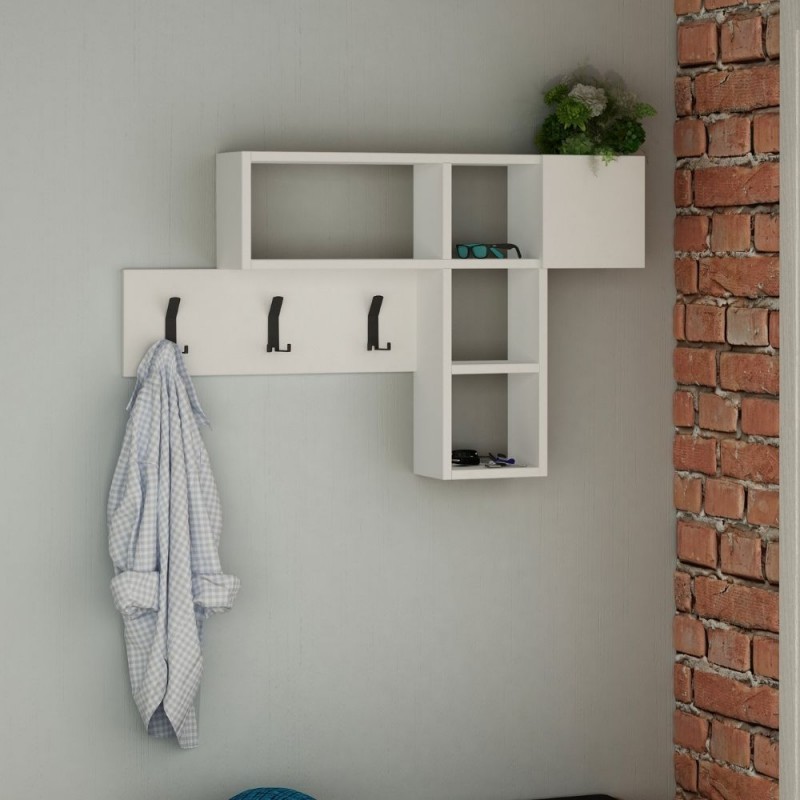 DecHome GAMEBI Appendiabiti a Muro 3 Ganci e 4 Vani 99,5x15x61 cm Bianco Game