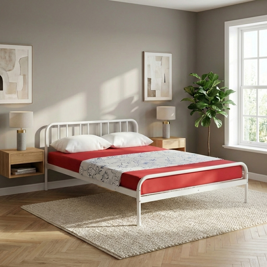 DecHome GENOA160 Letto Matrimoniale con Rete Doghe Metallo 166,4x205x5x61 cm Bianco